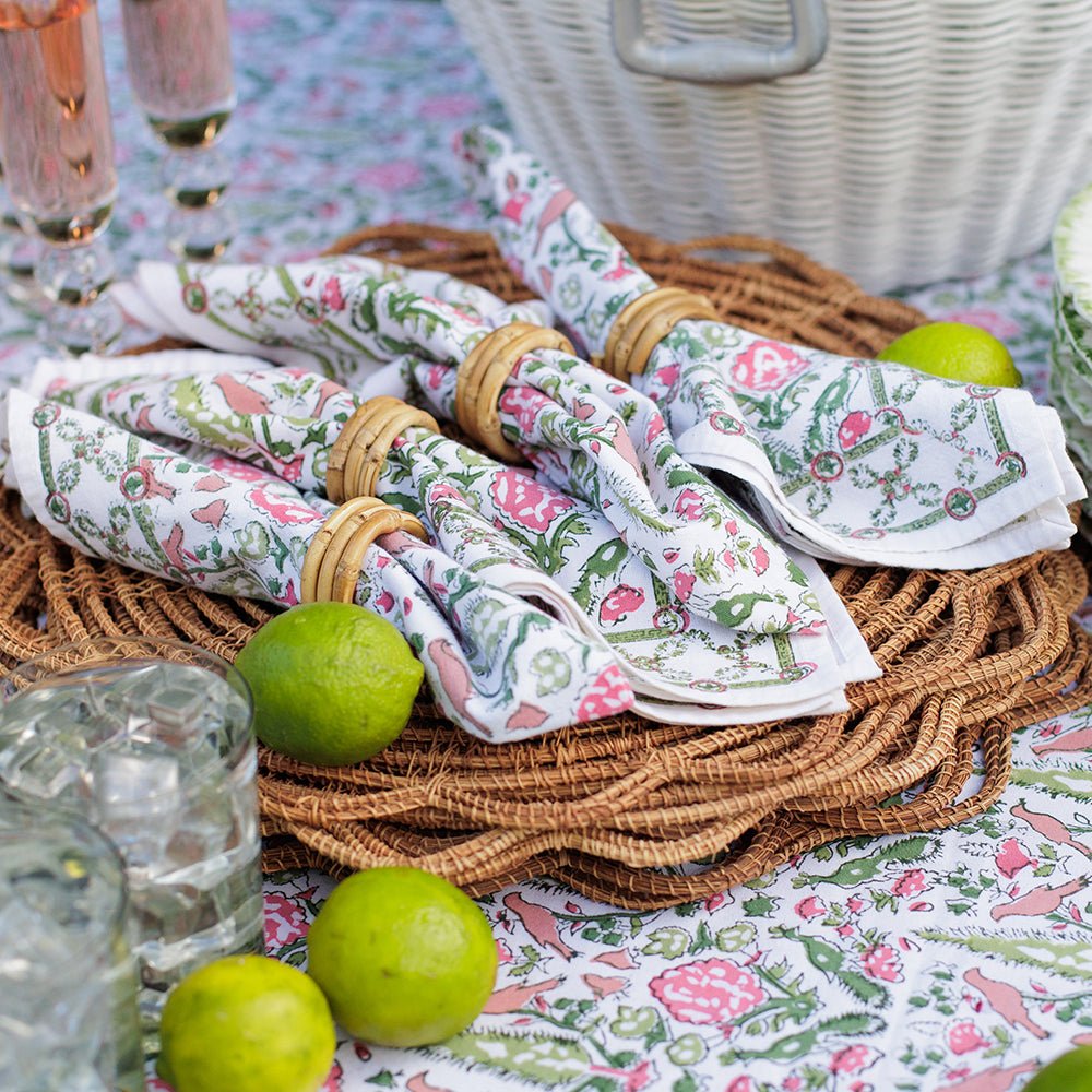 Dove & Cypress Pink & Green Decorative Napkins | Set of 4 | Perfect for Dinner Parties, Weddings & Holiday Tablescapes