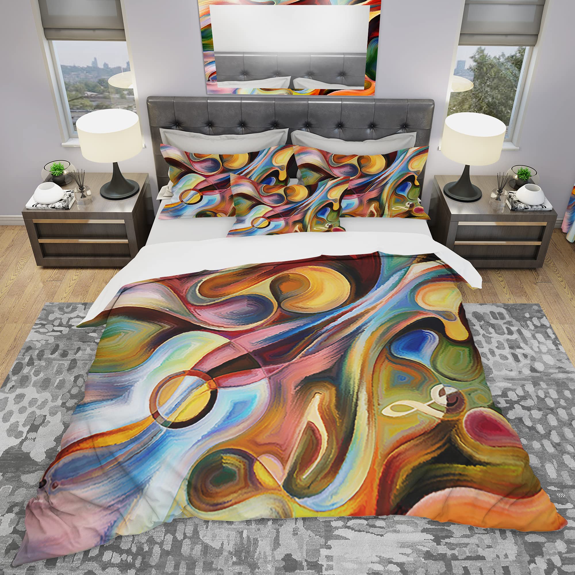 DesignQ Modern Abstract Yellow Duvet Cover Set King Size - 3 Piece Contemporary Bedding Set for All Seasons | Perfect for Master Bedrooms, Guest Rooms & Modern Home Decor