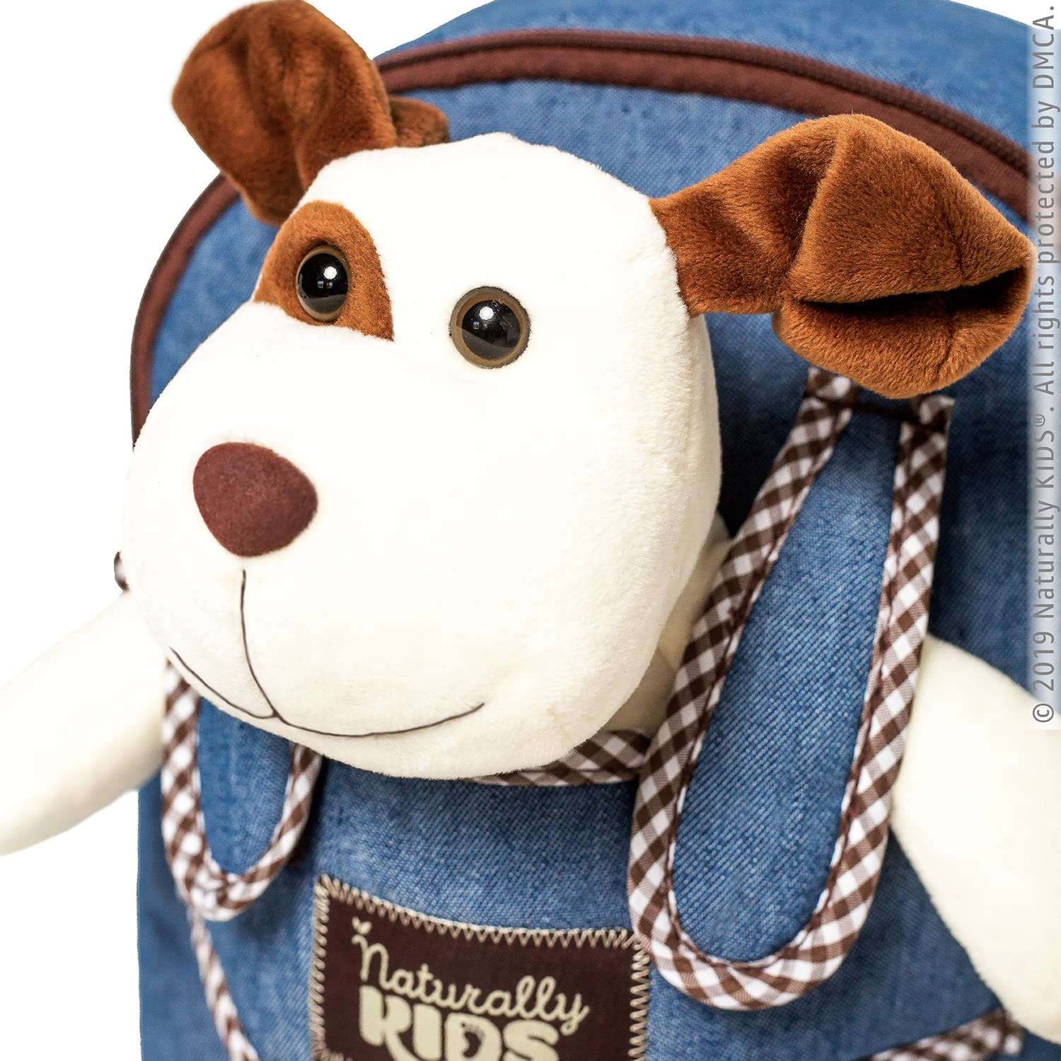 Naturally KIDS Dog Backpack - Cute Plush Dog Toy for Toddlers 2-5 Years Old | Perfect Gift for Boys & Girls | Great for Travel, Daycare & Pretend Play