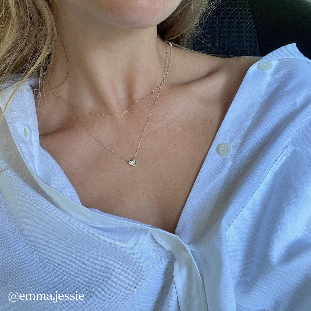 10k Gold Diamond Pave Heart Necklace for Women - Elegant Valentine's Day Gift, Anniversary Jewelry, Romantic Date Night Accessory