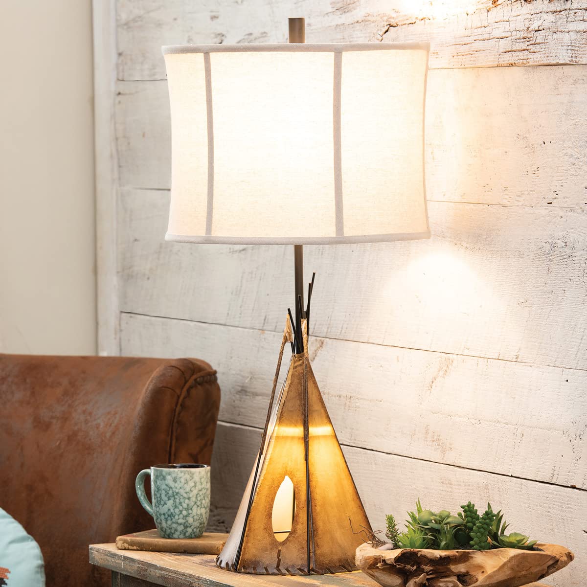 Native American Teepee Table Lamp - Handcrafted Black Forest Decor for Bedroom, Living Room & Office - Cozy Ambient Lighting for Home & Gifts
