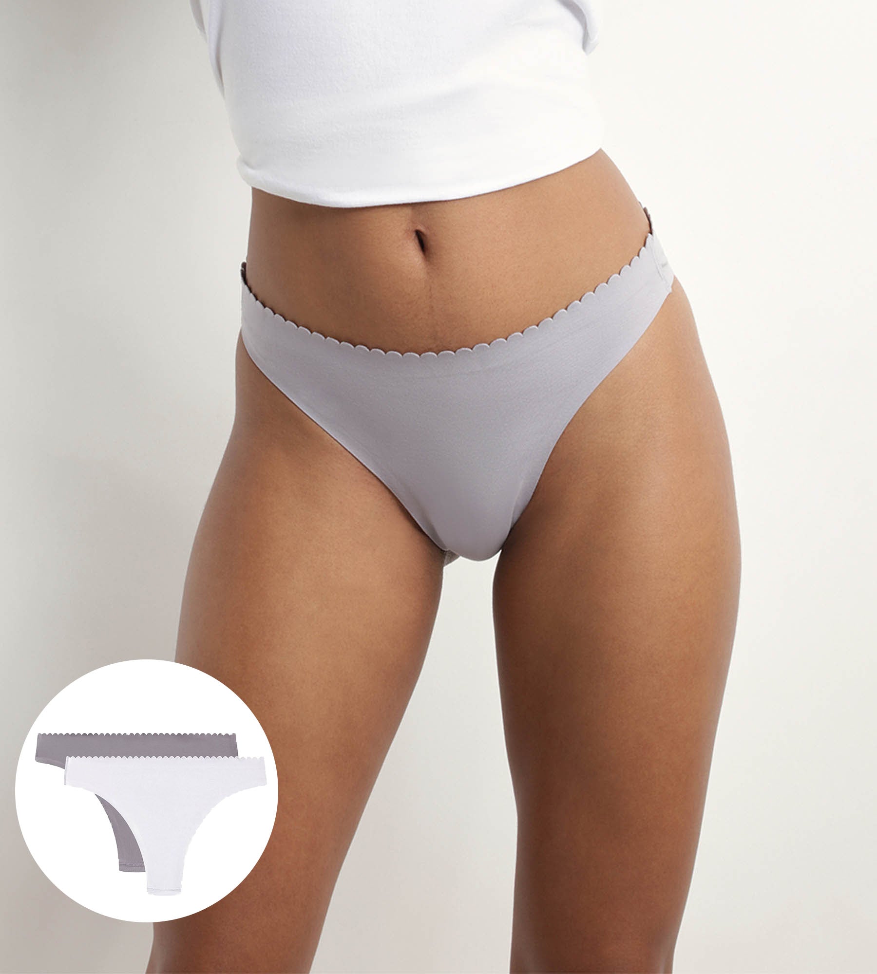 2 Pack Women's Thong Underwear - Soft & Comfortable Grey & White Seamless Panties for Everyday Wear or Intimate Moments