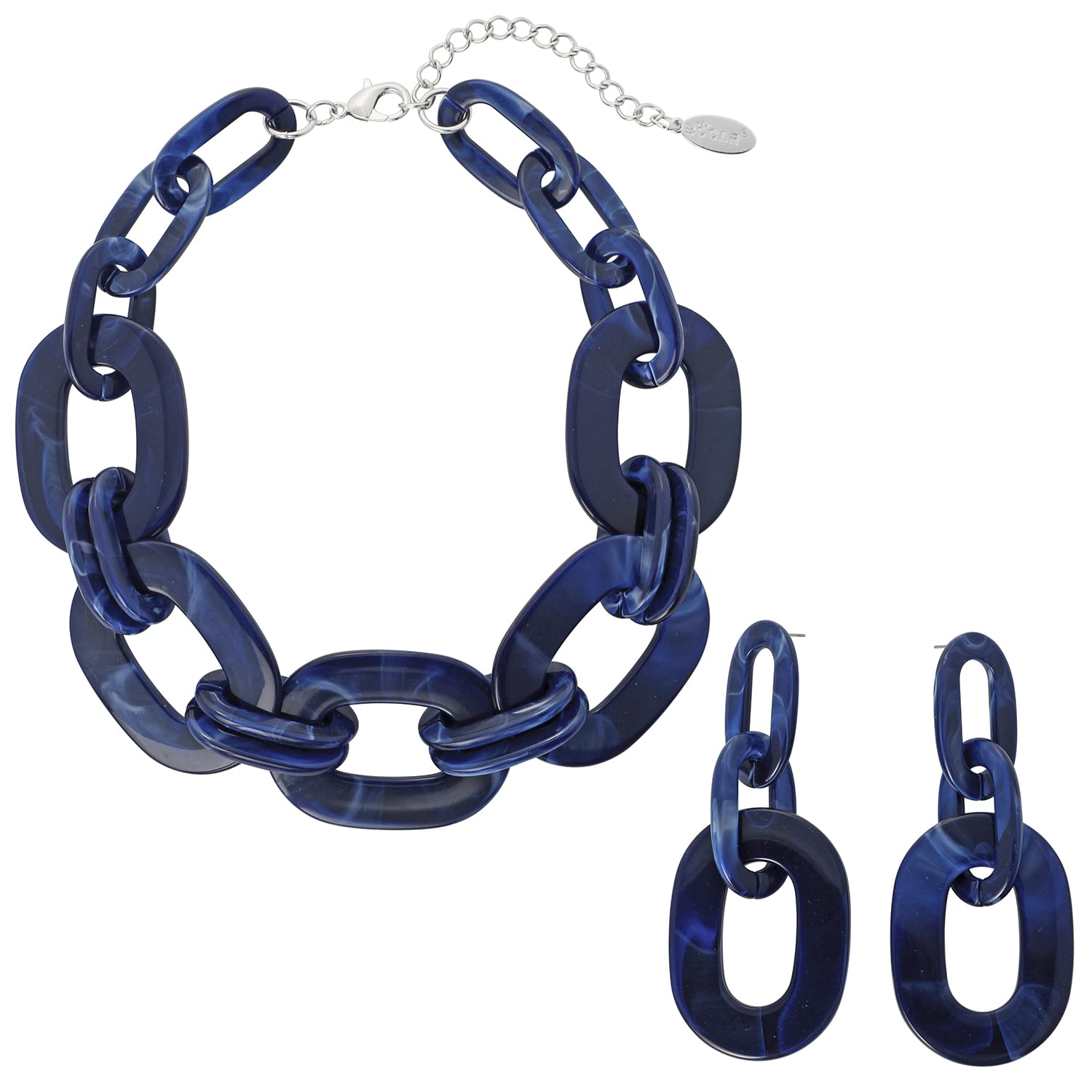Bocar Acrylic Chunky Statement Necklace for Women - Cube Link Chain Collar with Matching Hoop Earrings Set | Trendy Costume Jewelry for Parties, Weddings & Special Occasions
