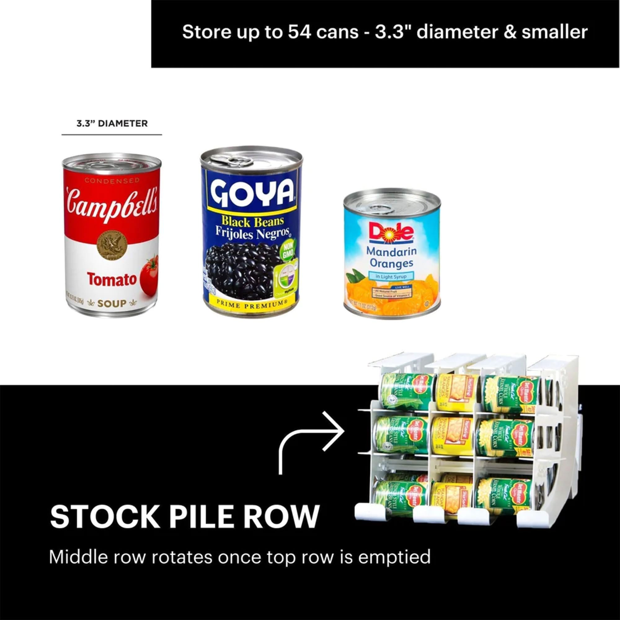 FIFO Can Organizer for Pantry - Stackable & Adjustable Canned Food Storage Rack Holds 54 Standard 10-15oz Cans | White Rotating Soda Can Dispenser for Kitchen Countertop (4 Pack) | Perfect for Organizing Canned Goods, Beverages & Pantry Items