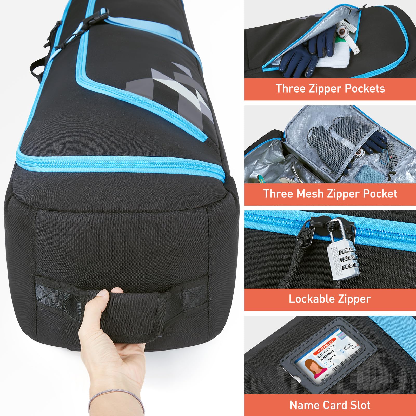 TOURIT Rolling Ski Bag and Boot Bag Combo - Waterproof 900D Oxford Fabric, Padded Wheeled Ski Bag for Air Travel, Holds 2 Pairs of Skis (195cm) - Perfect for Ski Trips, Mountain Vacations & Winter Sports Gear Storage