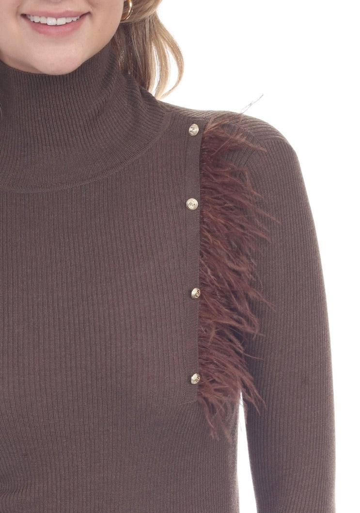 Mia Women's Long Sleeve Turtleneck Sweater - Soft Chunky Knit Chocolate Brown Pullover for Fall & Winter | Casual Office Wear, Date Night Outfits, Layering Essential