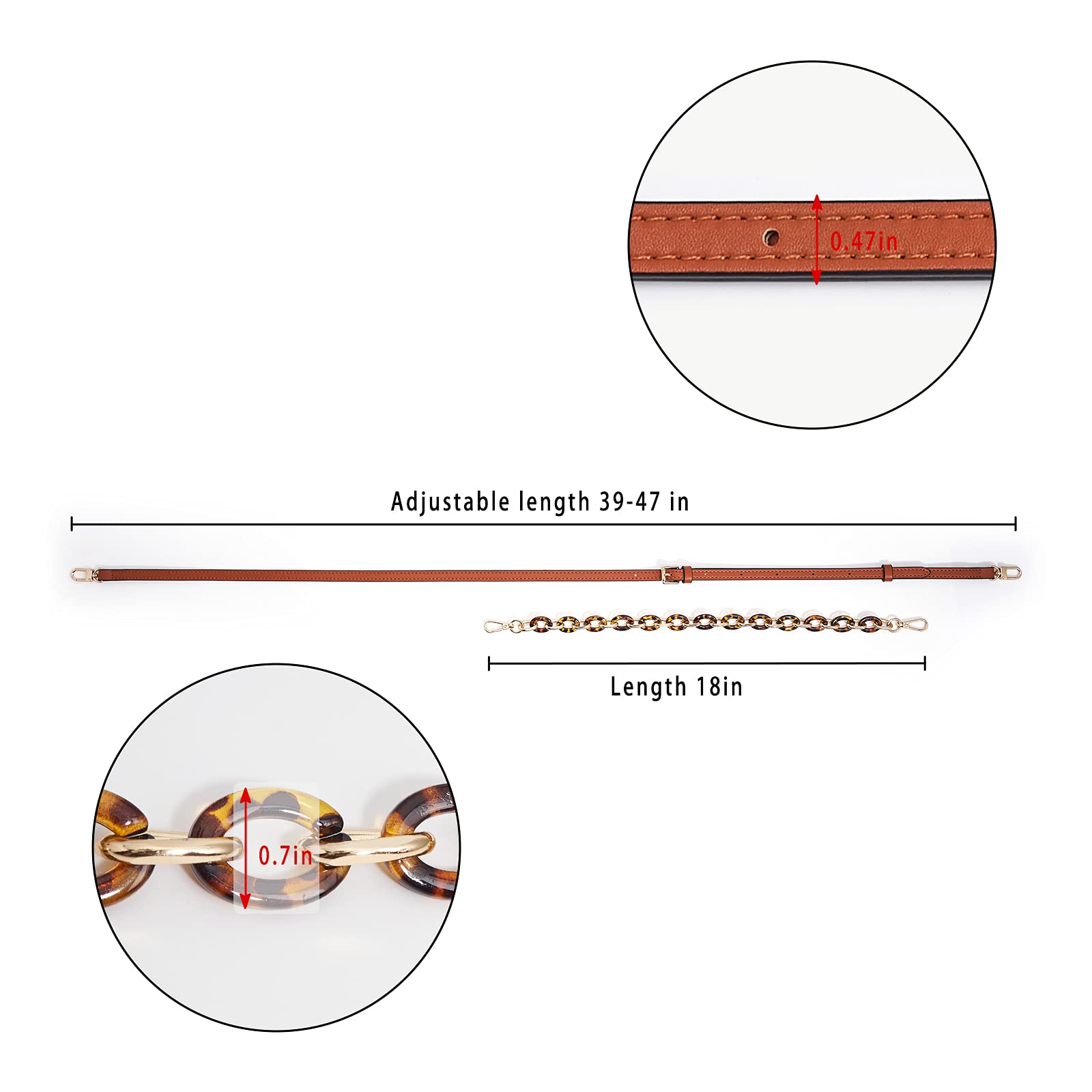 Vercord Leather Purse Straps - Adjustable Crossbody & Shoulder Bag Replacement Strap with Leopard Print Chain | Handbag Making Accessories for DIY, Fashion & Everyday Use