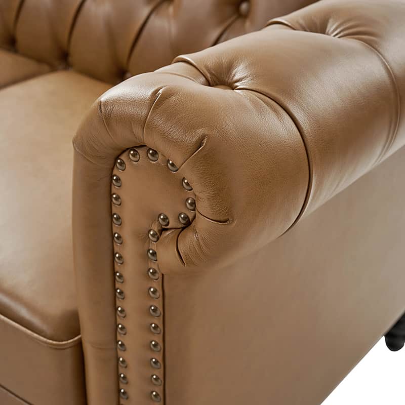 Premium Olga PU Leather Classic Rolled Arms Sofa - Modern Living Room Furniture with 2 Decorative Throw Pillows | Perfect for Small Spaces, Apartments & Cozy Home Decor