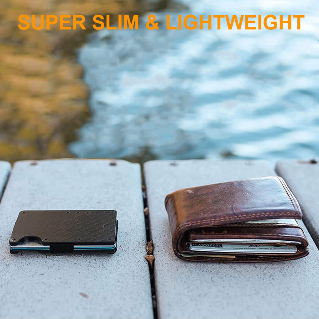 LEXTURE Custom Minimalist Wallets for Men - Personalized RFID Blocking Money Clip Wallet (Matte Carbon Fiber) | Perfect Gift for Dad, Husband & Business Professionals