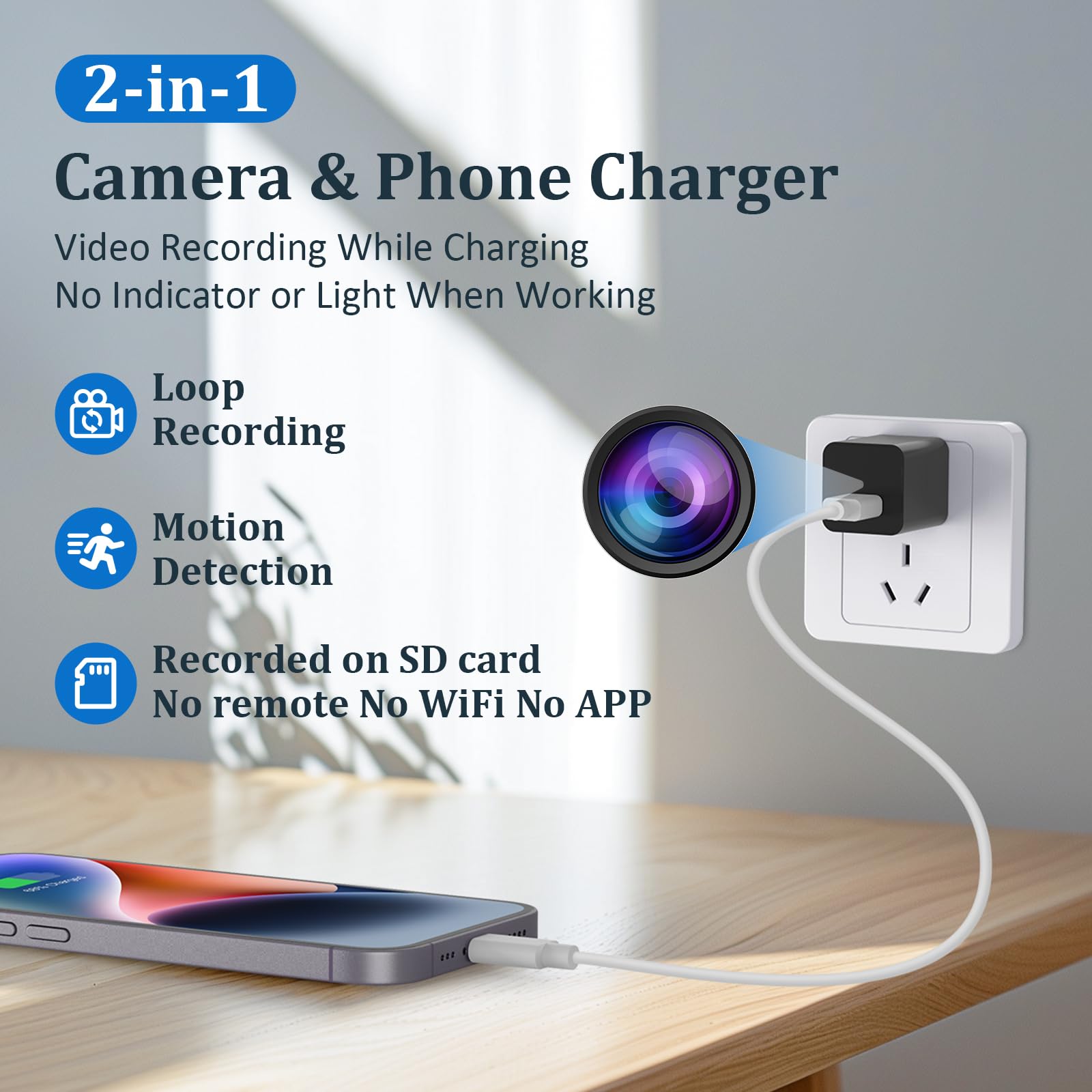 1080P Hidden Spy Camera with Motion Detection - No Audio Video Recording - Mini Covert Nanny Cam for Home Security - Includes 32GB Micro SD Card - Perfect for Indoor Monitoring, Baby Watching & Office Surveillance