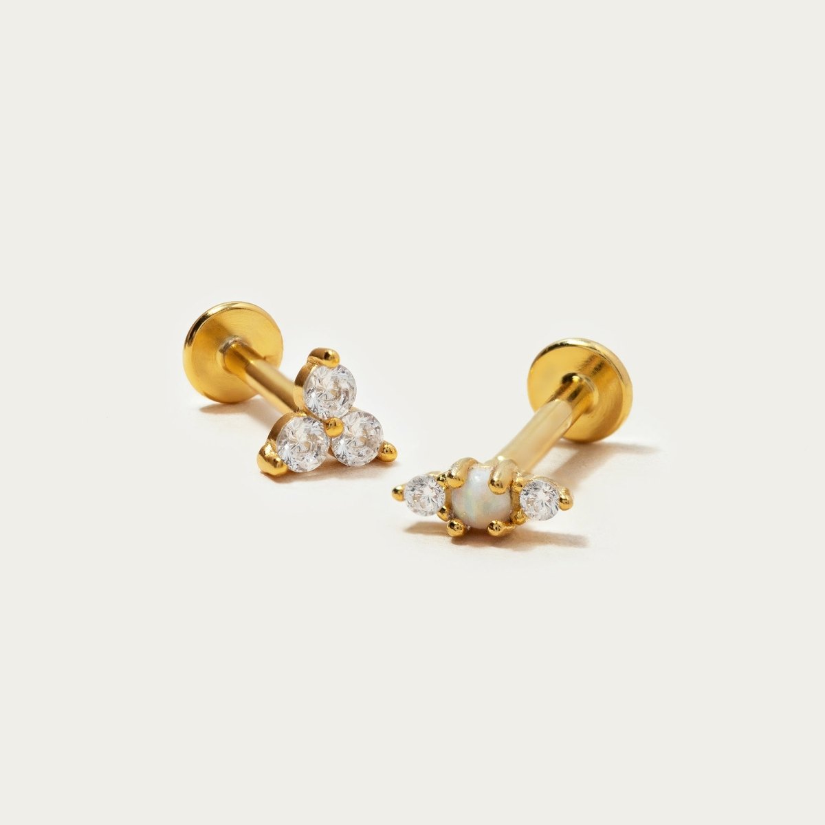 Tiny Trio Flat Back Stud Earrings - White Opal Gemstone Jewelry for Women | Perfect for Everyday Wear, Parties & Gifts