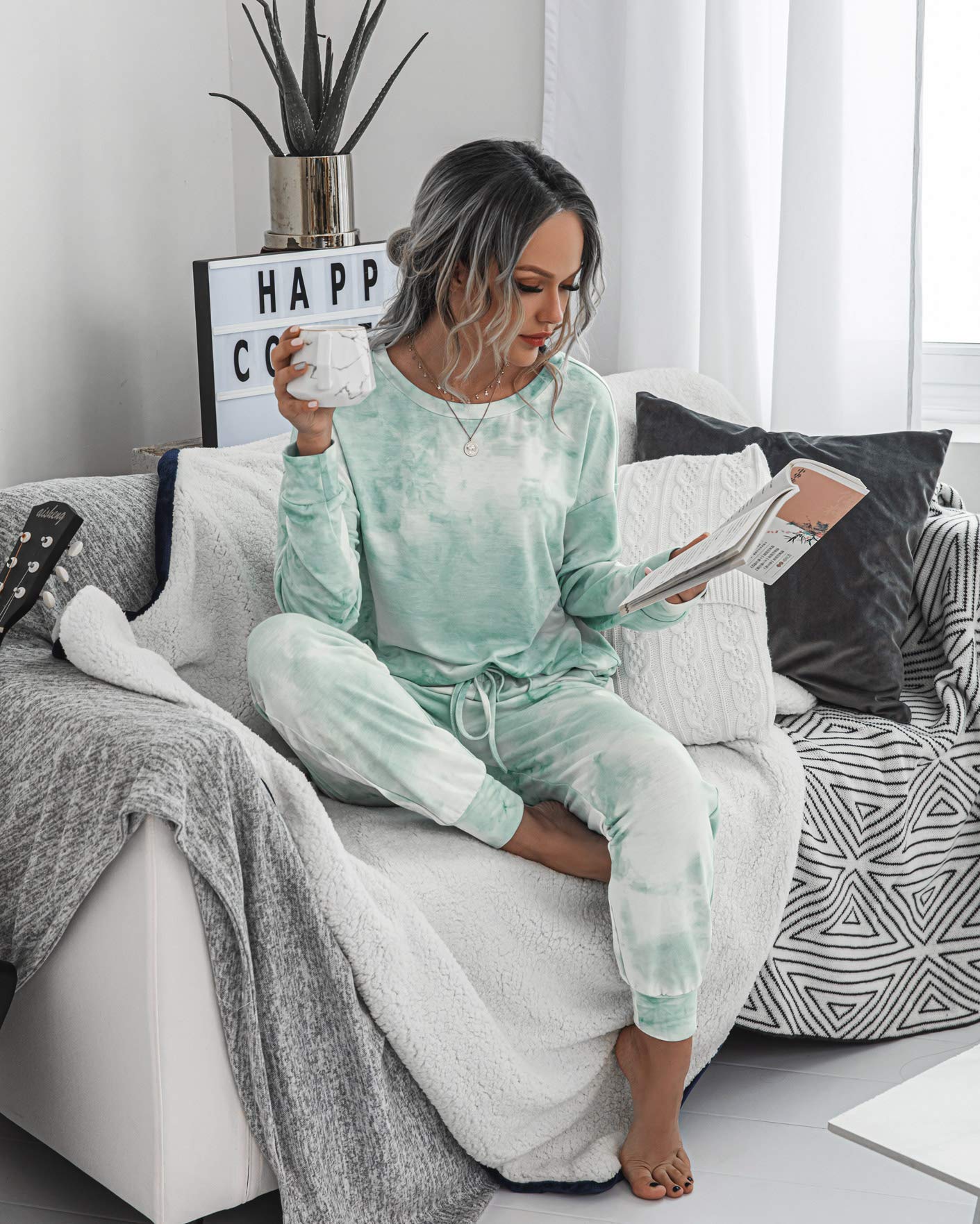 TSMNZMU Women's Pajama Sets - Tie Dye Sleepwear 2 Piece Set with Long Sleeve Pullover Top & Pockets Jogger Pants | Cozy Lounge Wear for Home, Sleep & Relaxation