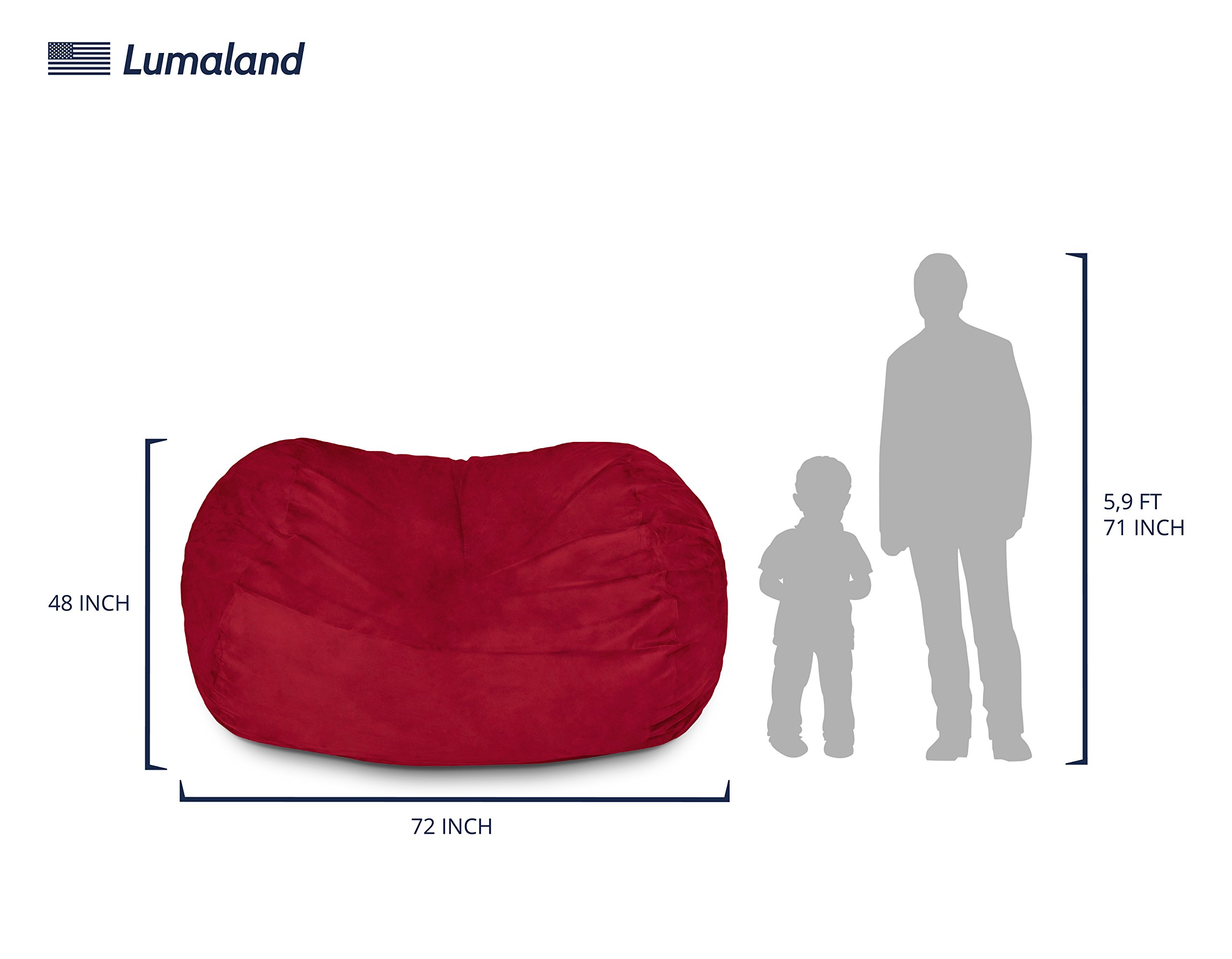 Lumaland 6ft Giant Bean Bag Chair with Microsuede Cover - Ultra Soft Foam Filling, Washable Oversized Bean Bag Sofa for Kids, Teens & Adults - Large Sack Chair for Dorm, Living Room, Bedroom & Game Room - Red (Perfect for Lounging, Movie Nights & Gaming)