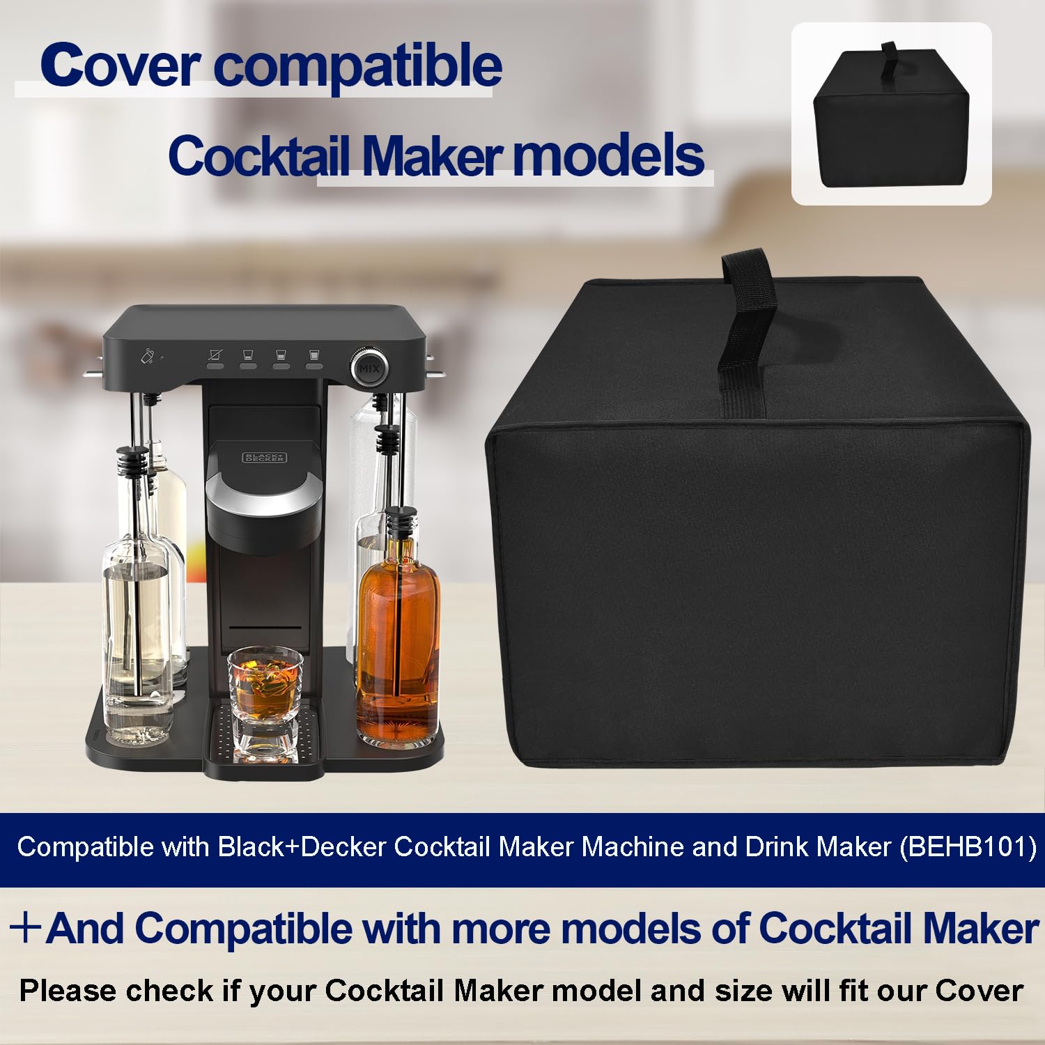 BLACK+DECKER Cocktail Maker Cover - Heavy Duty Waterproof Dustproof Thickened Protective Cover for BEHB101 Bartesian Capsule Drink Machine - Perfect for Home Bars, Parties & Outdoor Use (Black)