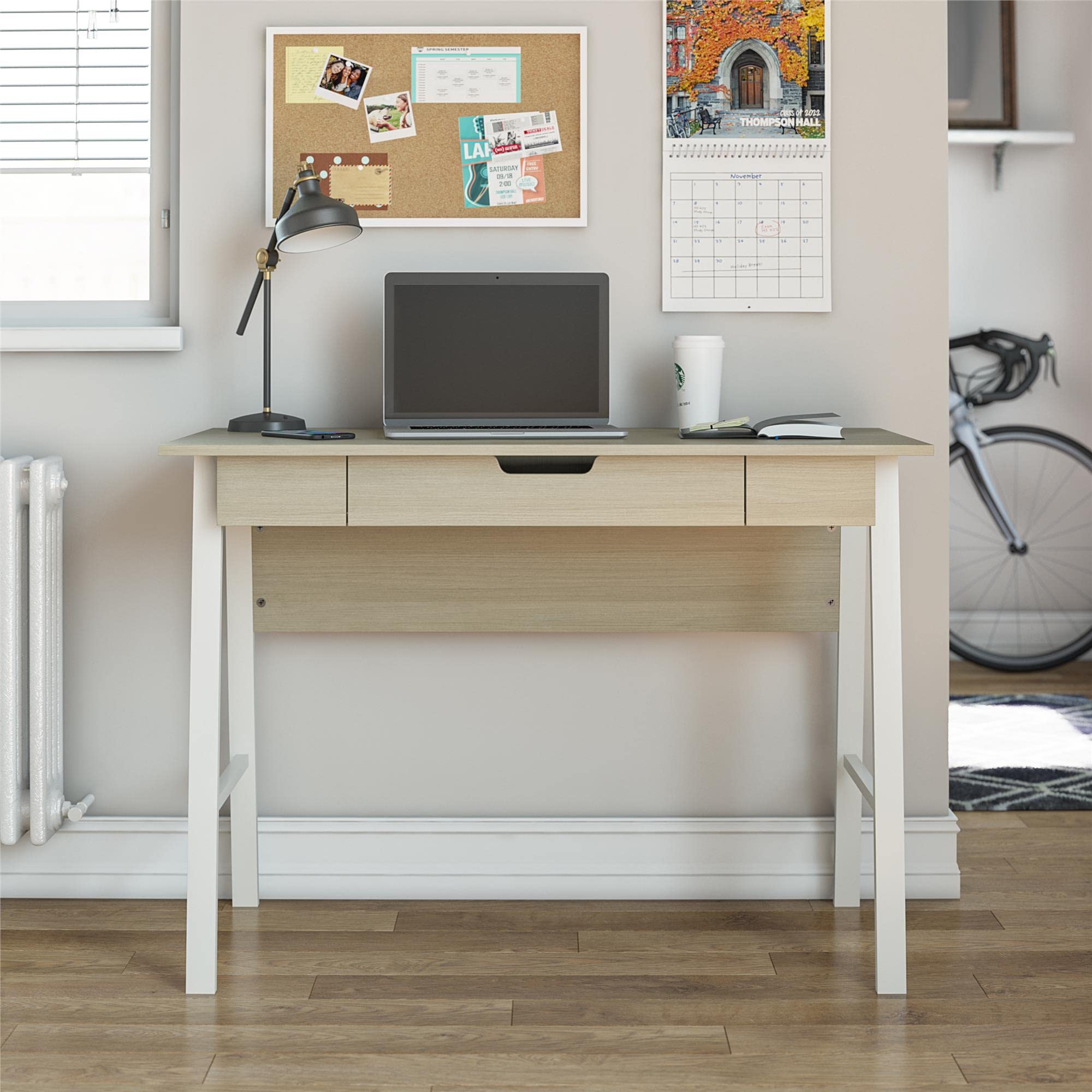 Ameriwood Home Oxford Desk - Pale Oak Finish, Modern Writing Desk for Home Office, Study & Workspace