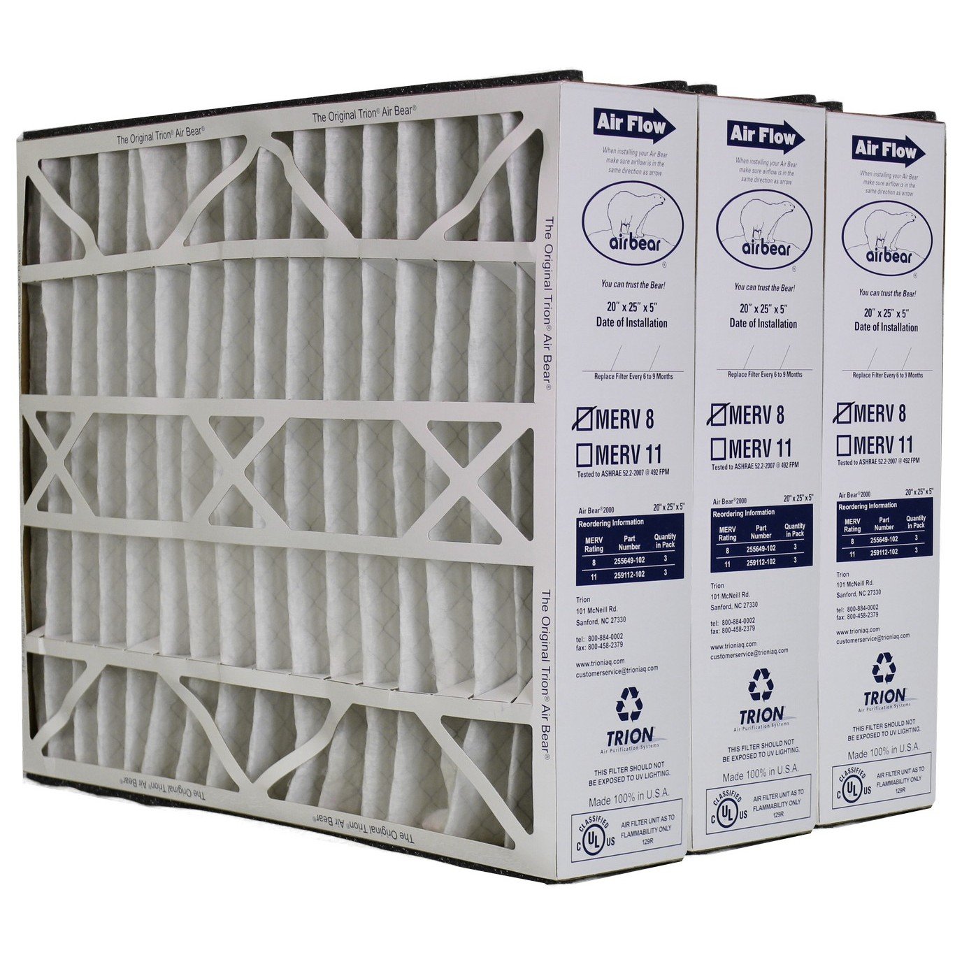 Genuine Trion Air Bear 20x25x5 Air Cleaner Filters - Replacement HVAC Filters for Home, Office & Commercial Use - Improves Indoor Air Quality & Reduces Allergens