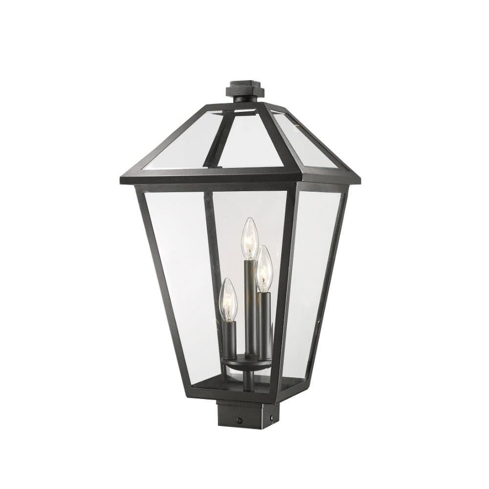 Z-Lite 579PHXLS-BK 3-Light Outdoor Post Mount Fixture with Clear Beveled Glass - Black Finish for Porch, Patio, Garden & Driveway Lighting