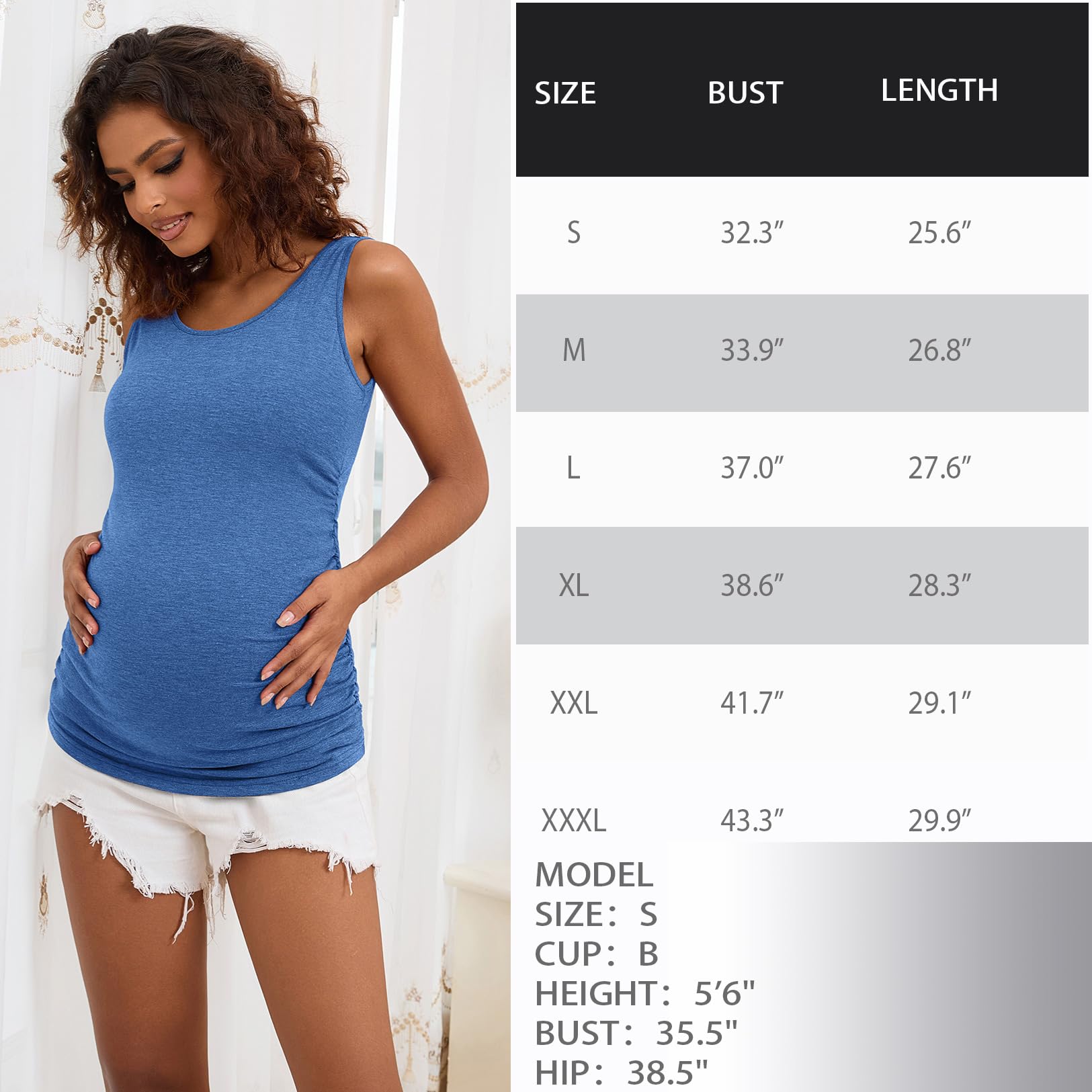 Maternity Tank Tops for Women - Ruched Sleeveless Basic Pregnancy Shirts & Nursing Tops - Soft Stretchy Maternity Tees for Everyday Comfort (Perfect for Pregnancy, Nursing & Postpartum Wear)