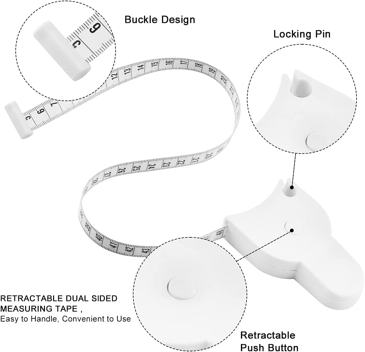 VAGHASIYA Retractable Body Measuring Tape - 150cm / 60 Inch Soft Sewing Tailor Tape with Lock Pin & Push Button for Body Fat Measurement, Weight Loss, Fitness Tracking & Clothing Alterations | Perfect for Home Gym, Sewing Projects & Health Monitoring