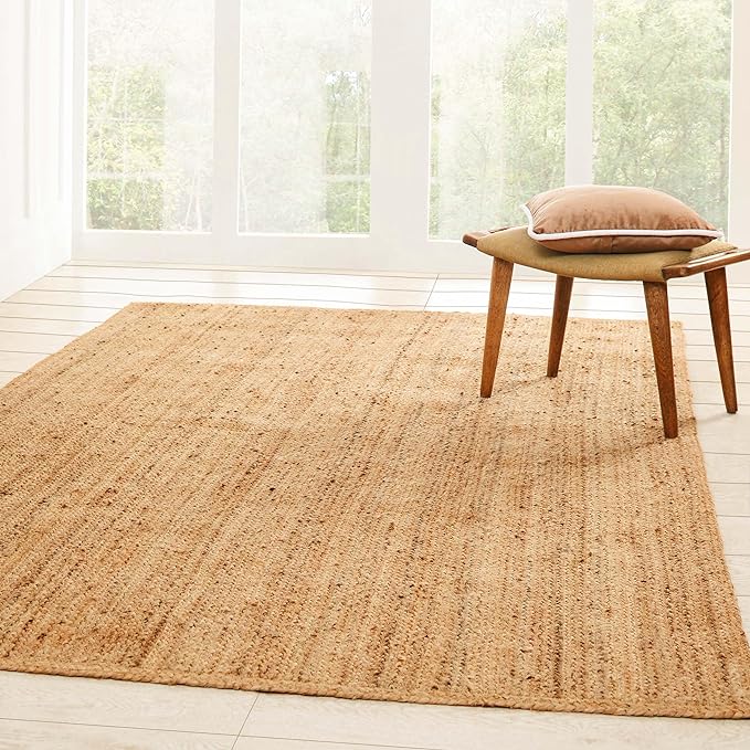 Braided Jute Reversible Handwoven Rug - Natural Fiber Indoor/Outdoor Area Rug for Living Room, Bedroom, Patio & Deck - Eco-Friendly Home Decor