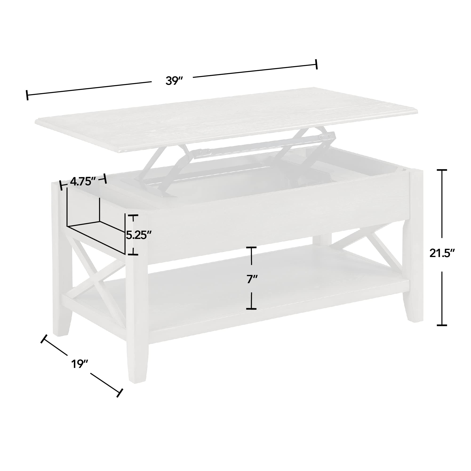 FirsTime & Co. Gray Allendale Lift Top Coffee Table - 39 x 19 x 21.5 Inches, Solid Wood, Modern Design for Living Room, Home Office | Perfect for Small Spaces, Storage & Multi-Functional Use