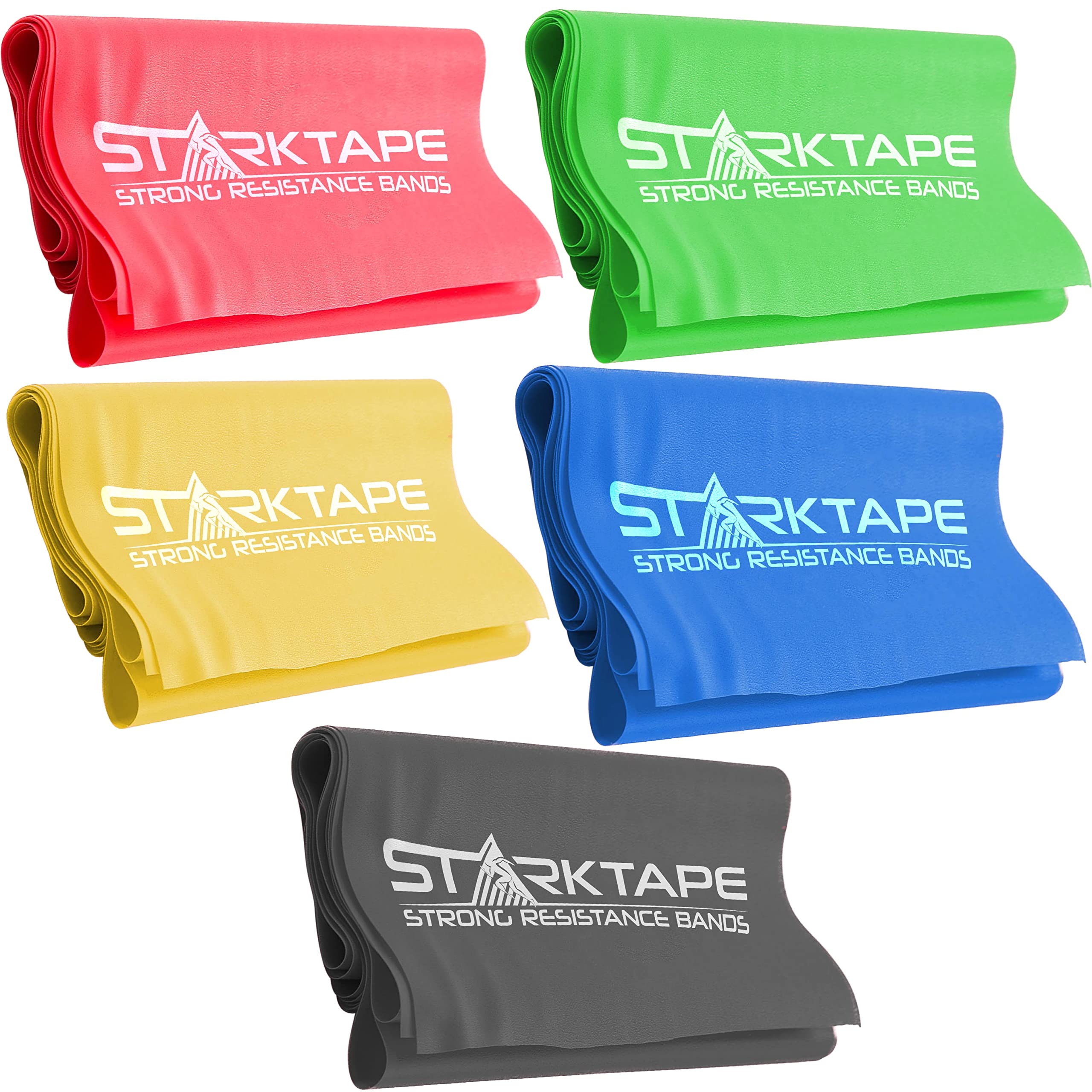 Starktape Resistance Bands Set - 5 Pack Non-Latex Physical Therapy Elastic Bands for Home Workouts, Strength Training, Yoga, Pilates & Rehab | Professional Gym Equipment for Upper & Lower Body Exercises | Ideal for Home Gym, Physical Therapy & Fitness Enthusiasts