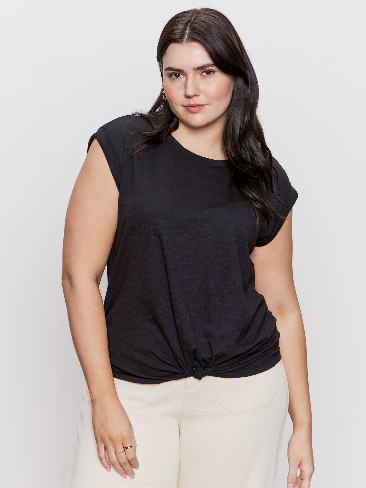 Knotted Muscle Tee for Women - Black Stretchy Comfort Fit T-Shirt (Plus Size Available) | Casual Wear, Gym Outfits & Lounge Clothing