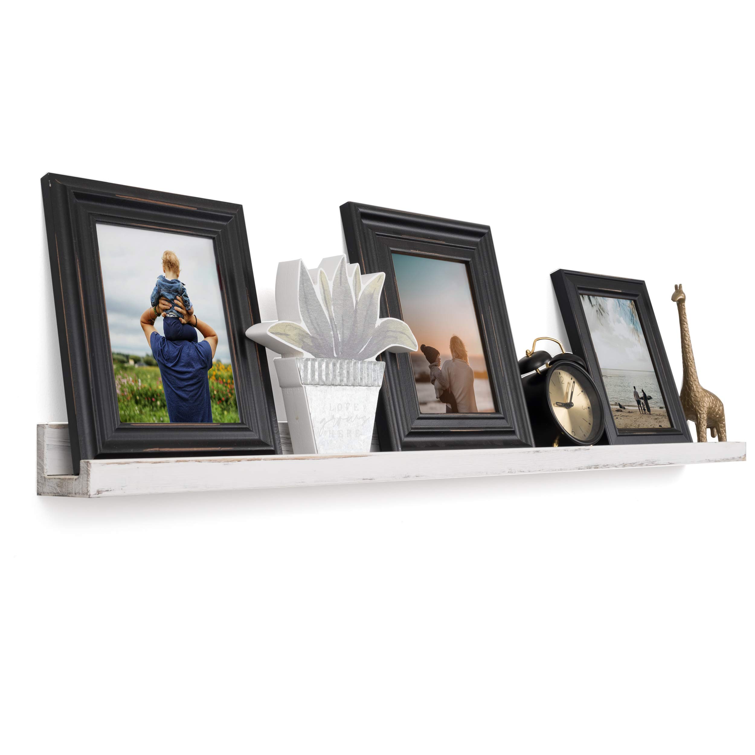 Rustic State Ted Wall Mount Narrow Picture Ledge Shelf - 36 Inch Floating Wooden Shelf for Photo Frame Display - Set of 3 - Burnt White - Perfect for Living Room, Office, Kitchen, Bedroom & Bathroom Décor - Ideal for Showcasing Family Photos, Artwork and Decorative Items