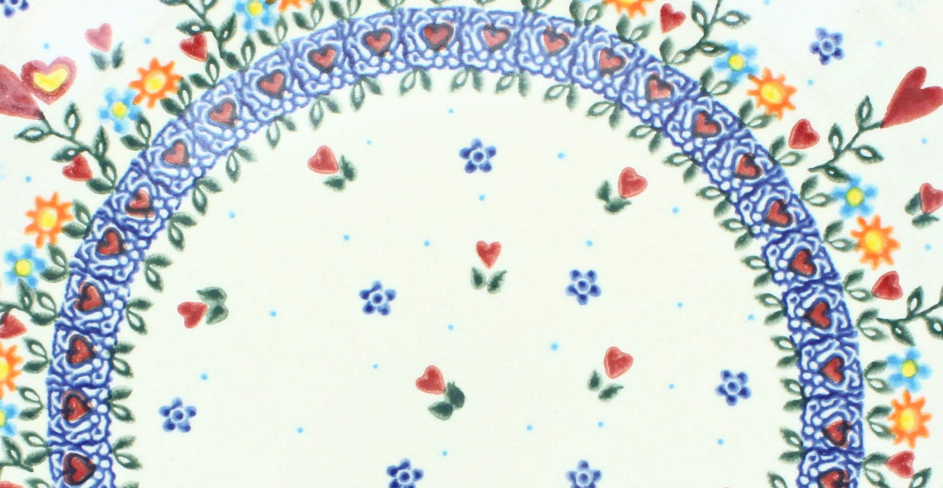 Hand-Painted Blue Rose Polish Pottery Hearts & Flowers Dessert Plate - Elegant Tea Party, Wedding, or Home Decor Serving Dish