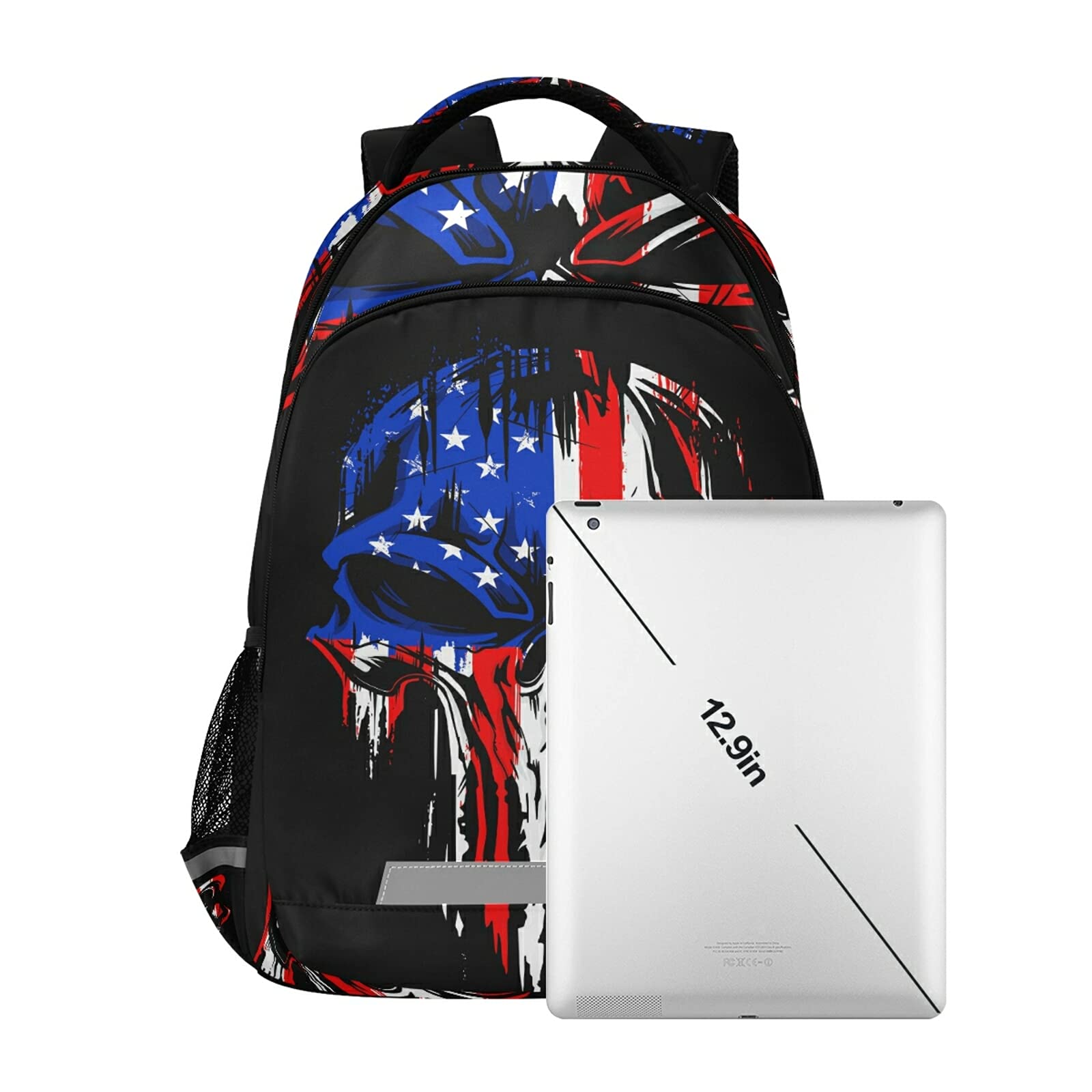 Panksolu Skull American Flag Backpack - Lightweight Laptop Backpack for School, Travel & Hiking - Durable Book Bag for Women, Men & Kids (One Size) - Perfect for College, Work Commute & Outdoor Adventures