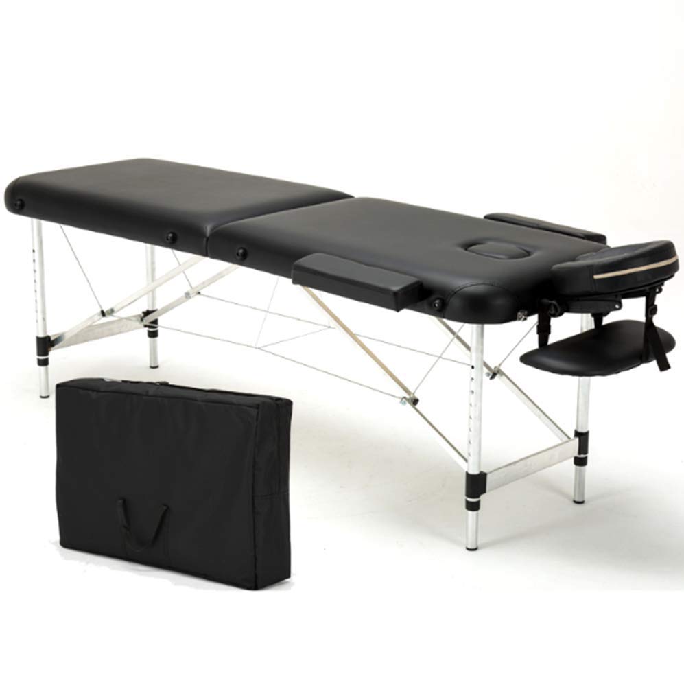 Portable Folding Massage Table - Adjustable 2-Section Aluminum Frame Therapy Bed for Tattoo, Beauty Salon & Spa - Black | Perfect for Professional Massage, Tattoo Sessions & Home Relaxation