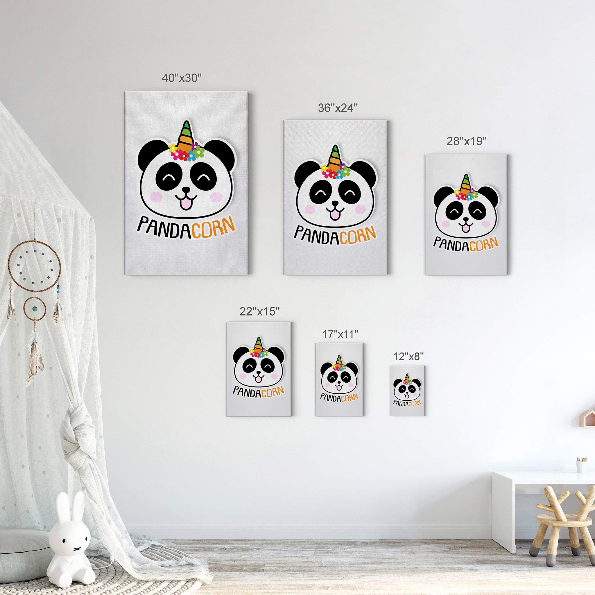 Smile Art Design Cute Pandacorn Unicorn Canvas Wall Art Print - 40x30 Inches, White Background, Made in USA - Perfect for Kids Room Decor, Baby Nursery, Bedroom & Gift Ideas