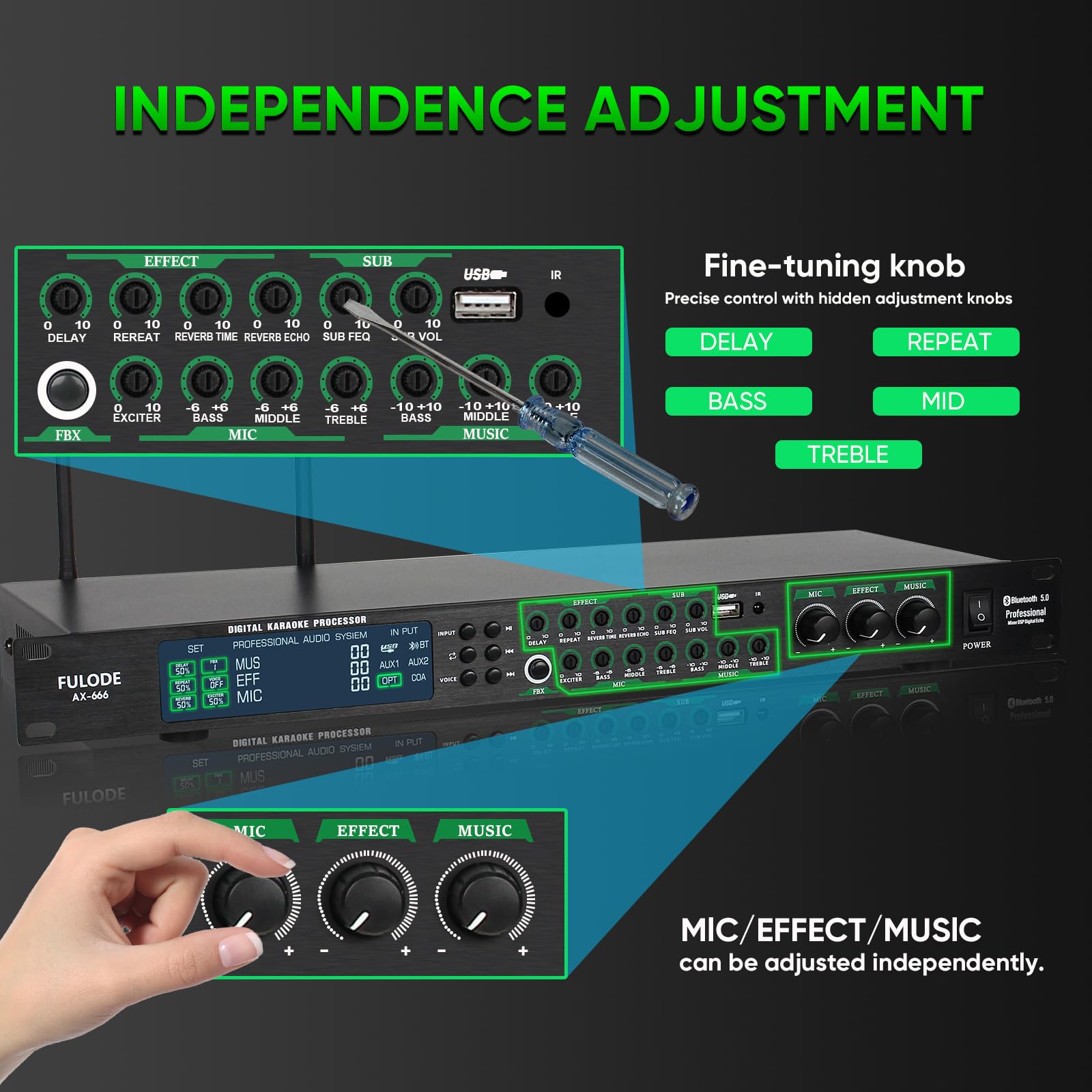 Professional AX-666 Karaoke Mixer System with Dual Wireless Mics, DSP Anti-Feedback, USB/MP3/Bluetooth - Perfect for Home KTV, Parties & Stage Performances