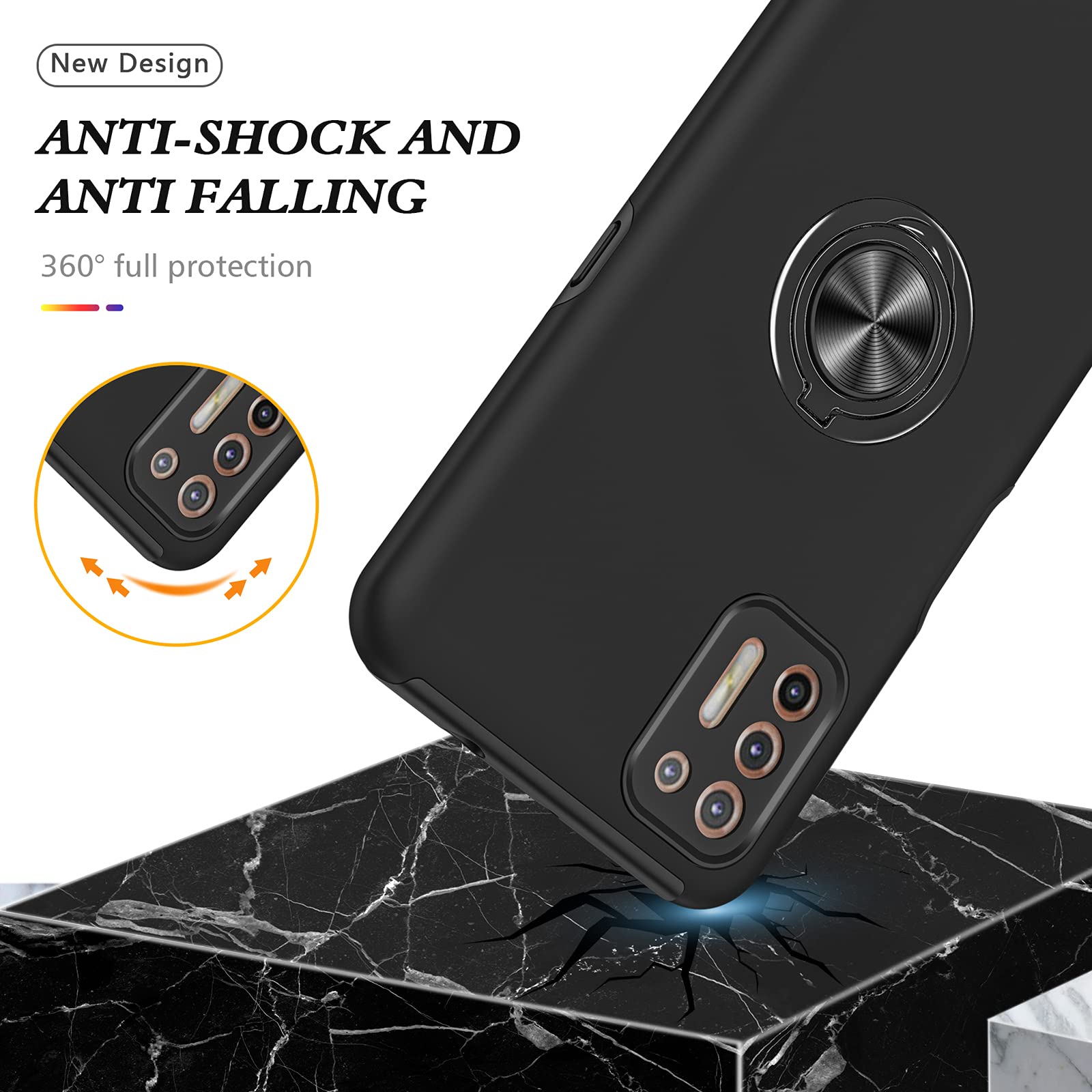 ASUWISH Magnetic Ring Holder Case with Tempered Glass Screen Protector for Moto G9 Plus - Slim Protective Cover Compatible with Motorola Moto G9/G9+/G9 Plus - Perfect for Work, Travel & Daily Use (Black)