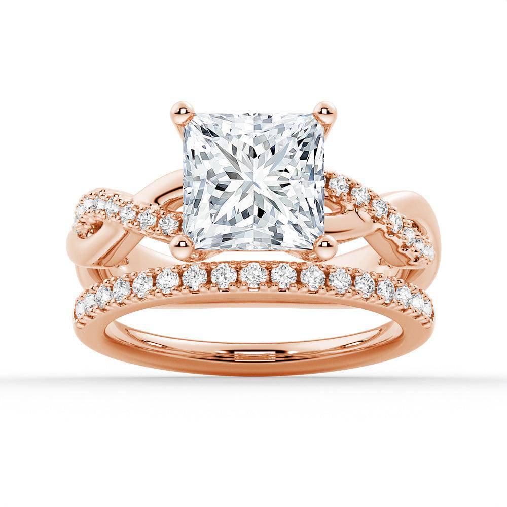 Twist Band Princess Cut Moissanite Engagement Ring Set with Matching Wedding Band - Sparkling Bridal Jewelry for Proposals, Anniversaries & Special Occasions
