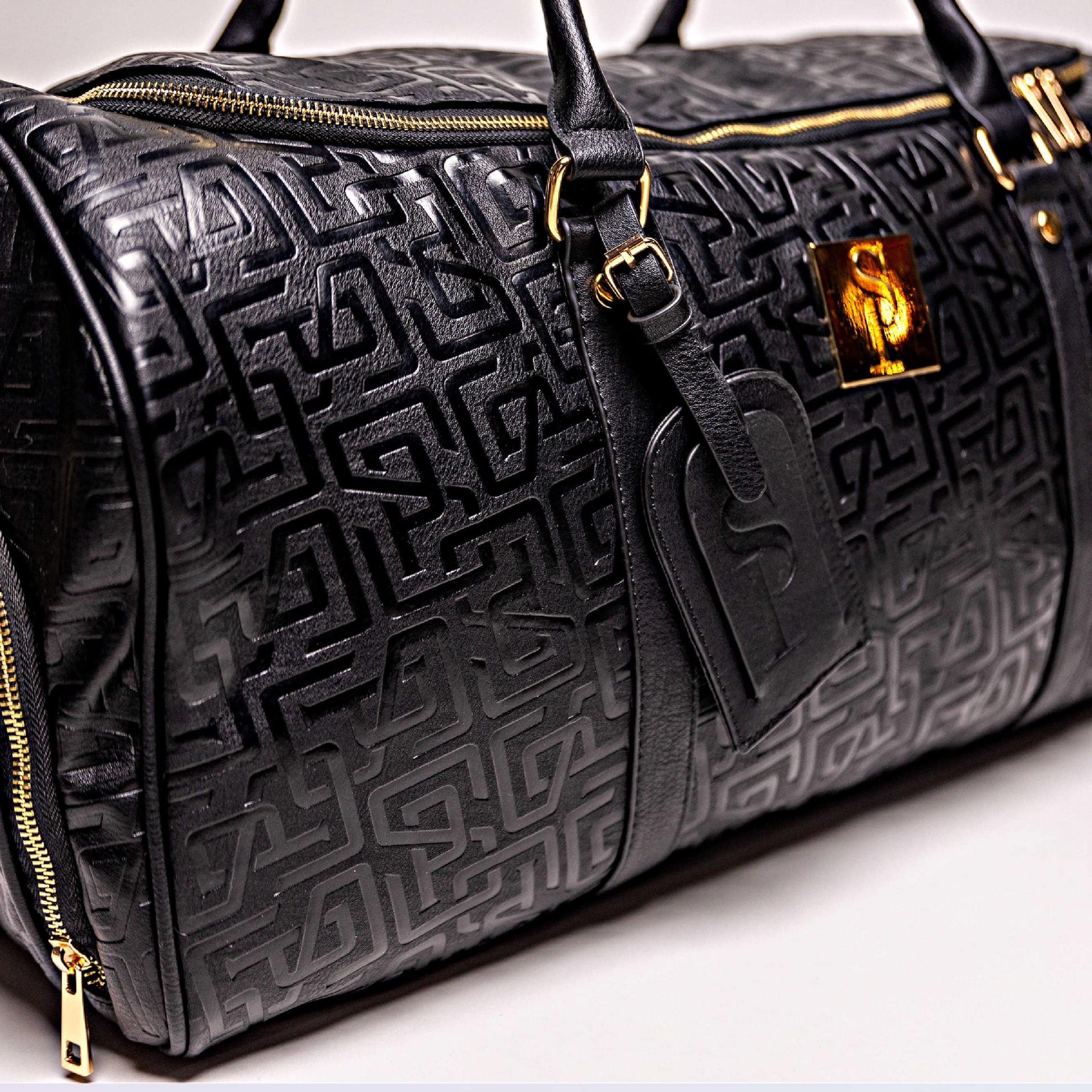 Black Monogram Leather Duffle Bag - Handcrafted Limited Edition (150 Made) - Perfect for Travel, Gym & Weekend Getaways