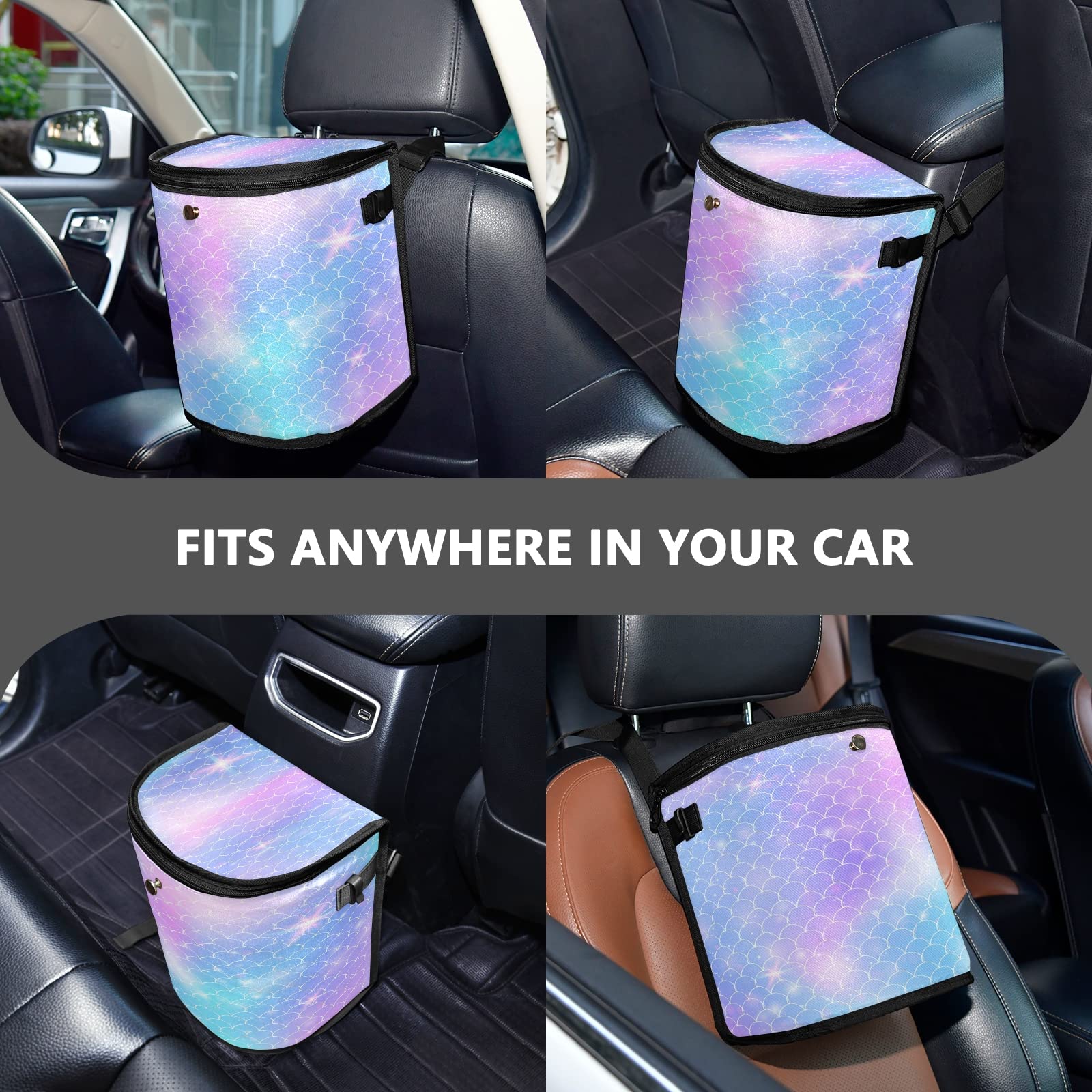 Kawaii Mermaid Car Trash Can - Leak Proof Waterproof Car Garbage Bag with Lid for SUV, Truck & Front Seat Headrest | Perfect for Road Trips, Commuting & Keeping Your Vehicle Clean