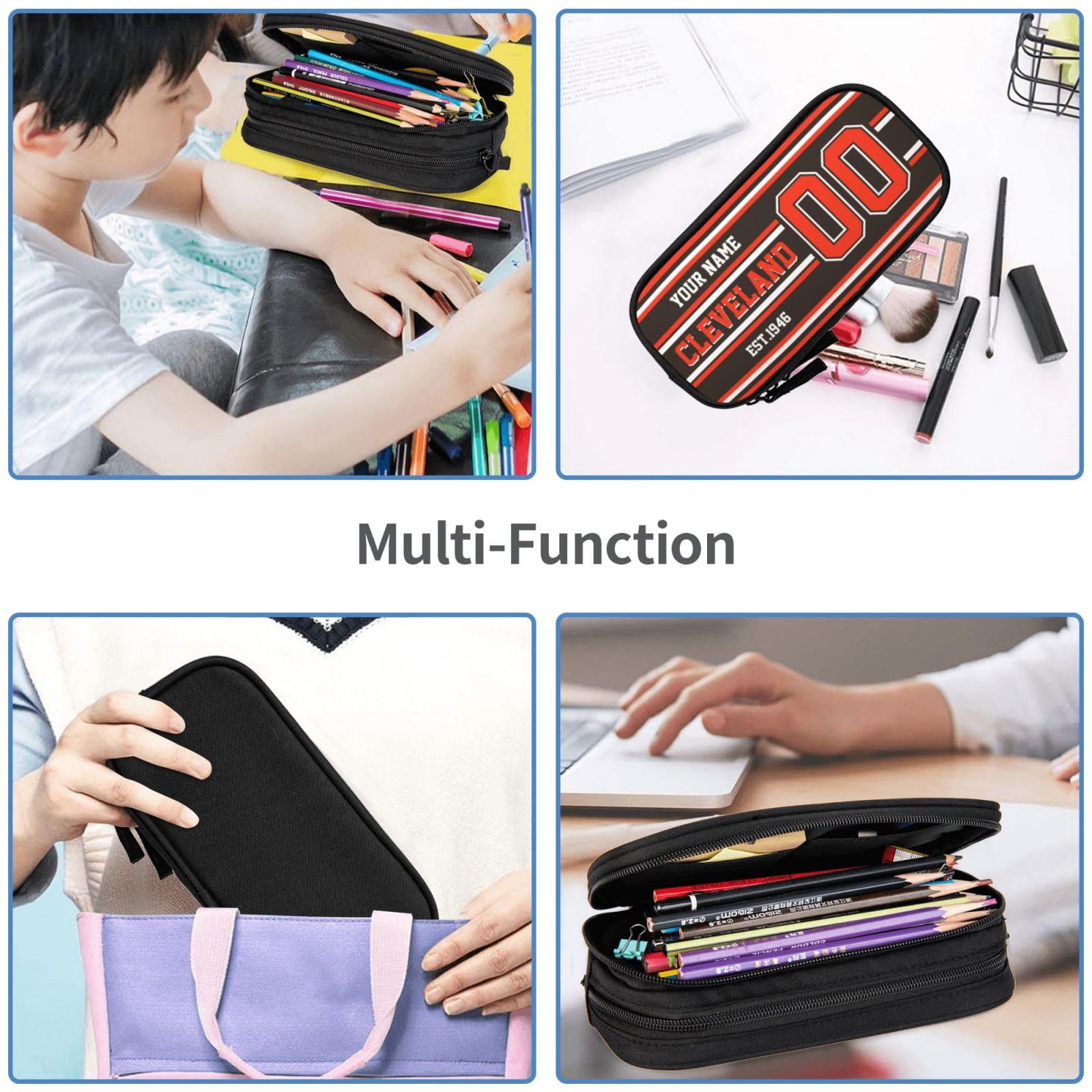Custom Cleveland Football Pencil Case with Name & Number - Personalized Pencil Box for Men & Women - Unique Gift for NFL Fans - Perfect for School, Office & Game Day Accessories