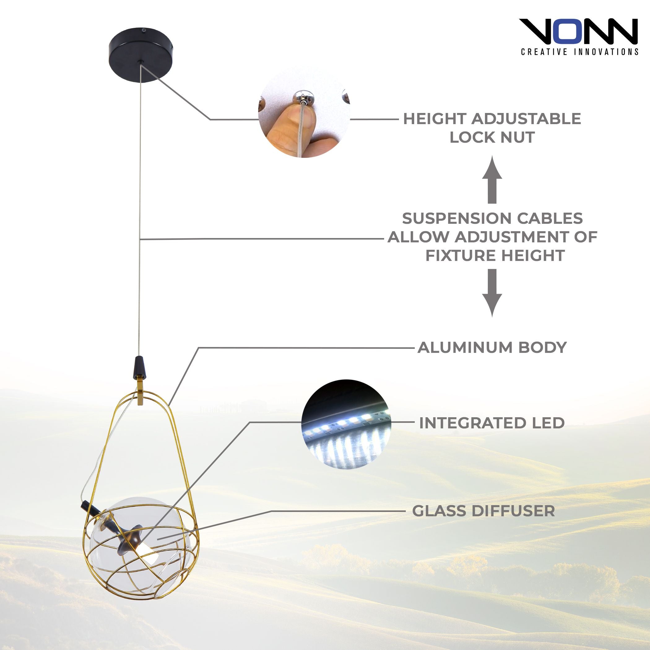 VONN Artisan Firenze VAP2151AB Modern Integrated LED Pendant Light Fixture for Kitchen Island, Dining Room & Bedroom Lighting