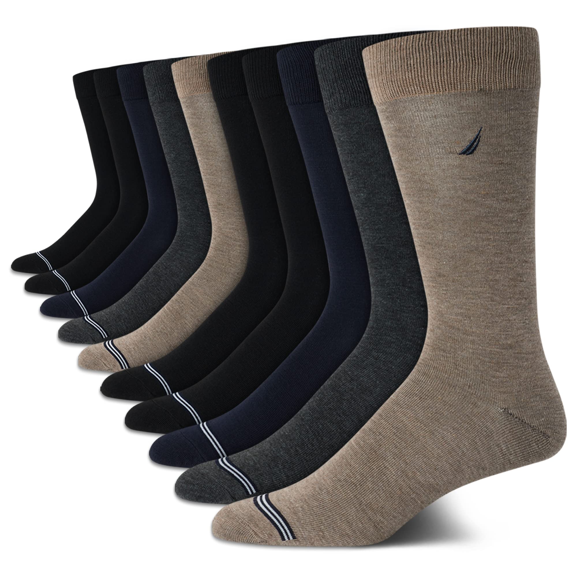Nautica Men's Dress Socks - 10 Pack Solid Color Crew Socks for Business & Formal Wear - Comfortable Office Socks for Work, Dress Shoes & Professional Occasions