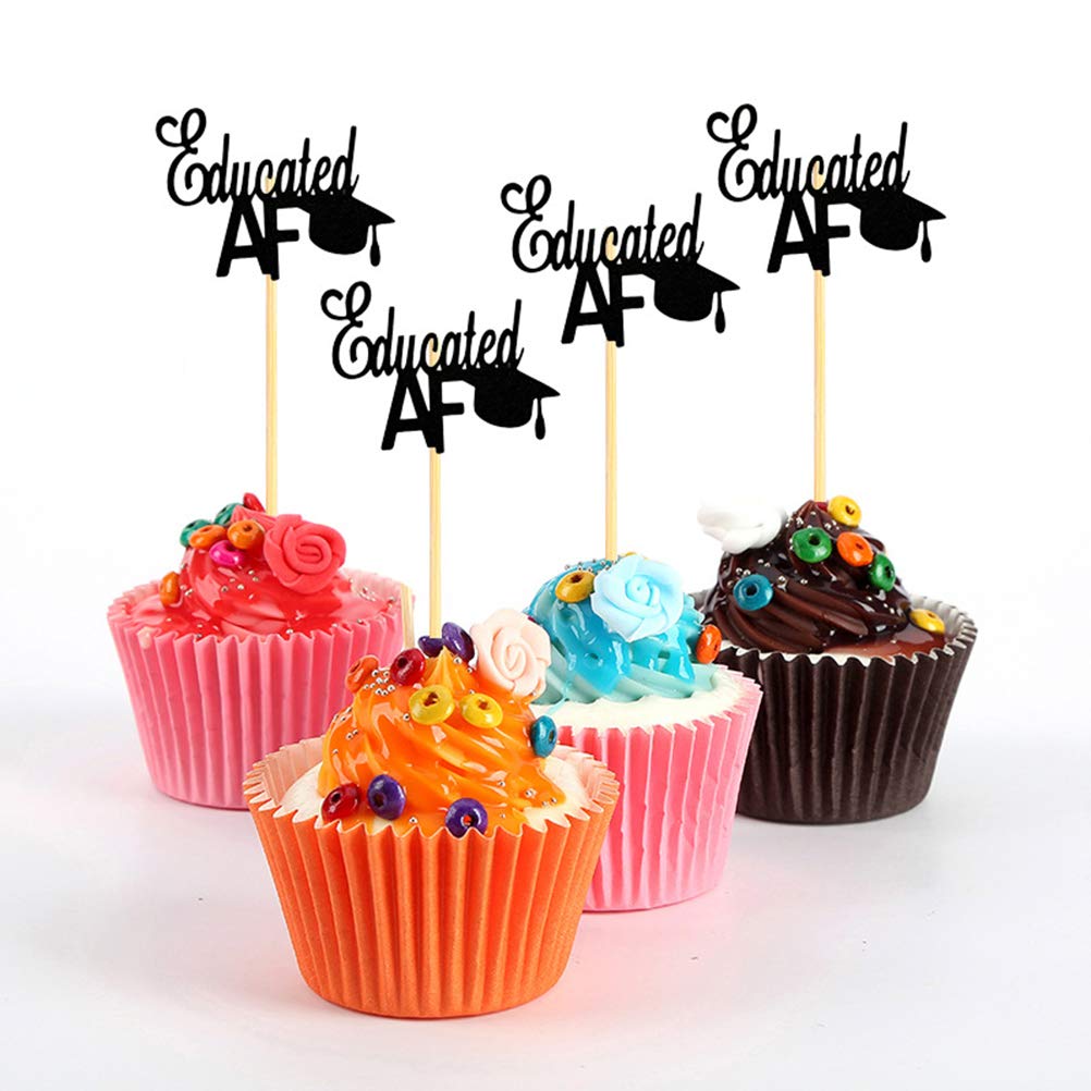 Amosfun 24pcs Graduation Cupcake Toppers 2022 - Doctoral Hat Cake Decorations, Paper Cake Picks for Graduation Party Supplies | Perfect for PhD, Master's & Bachelor's Degree Celebrations
