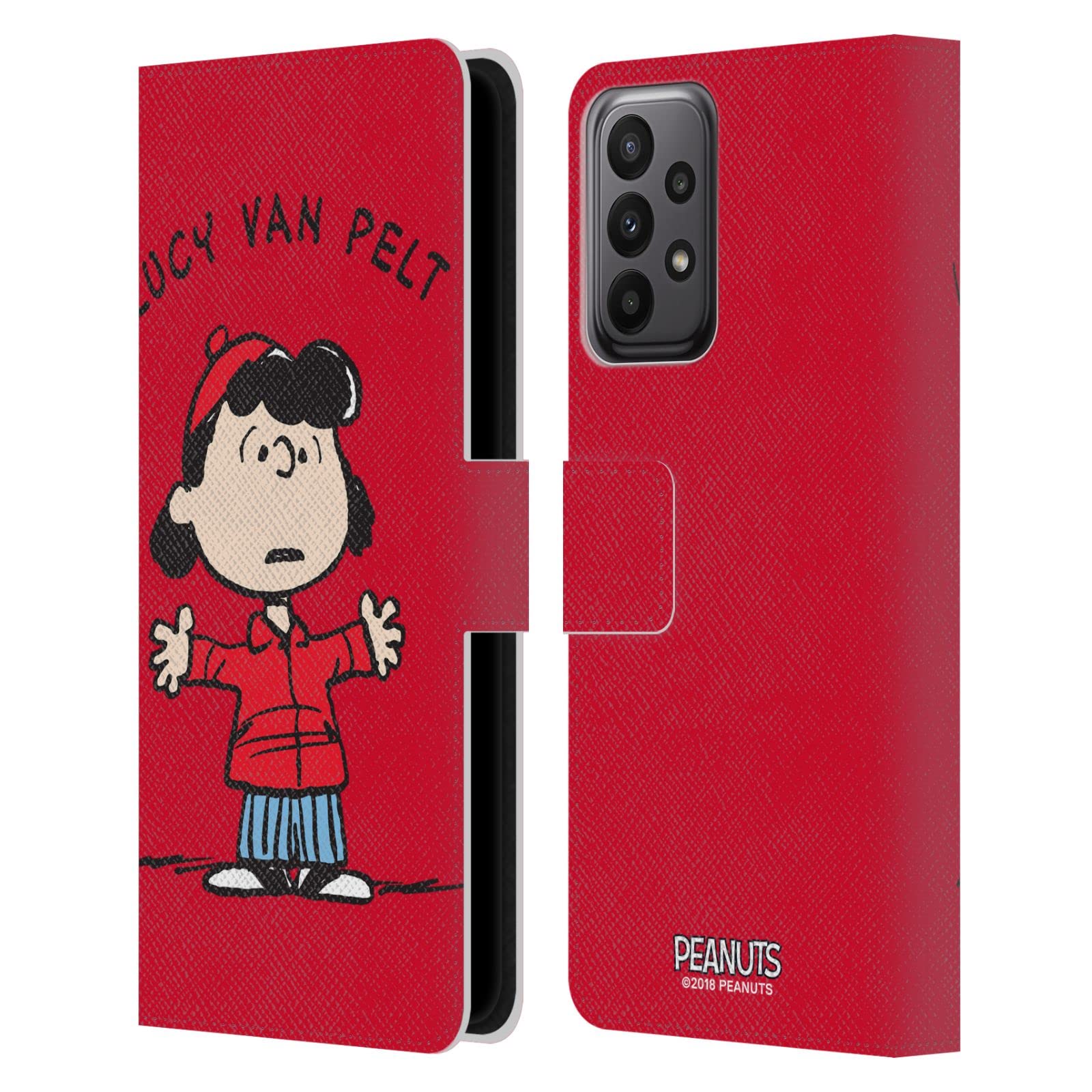 Head Case Designs Peanuts Lucy Van Pelt Leather Book Wallet Case for Samsung Galaxy A23 (2022) – Officially Licensed, Protective Cover with Card Slots for Daily Use & Travel