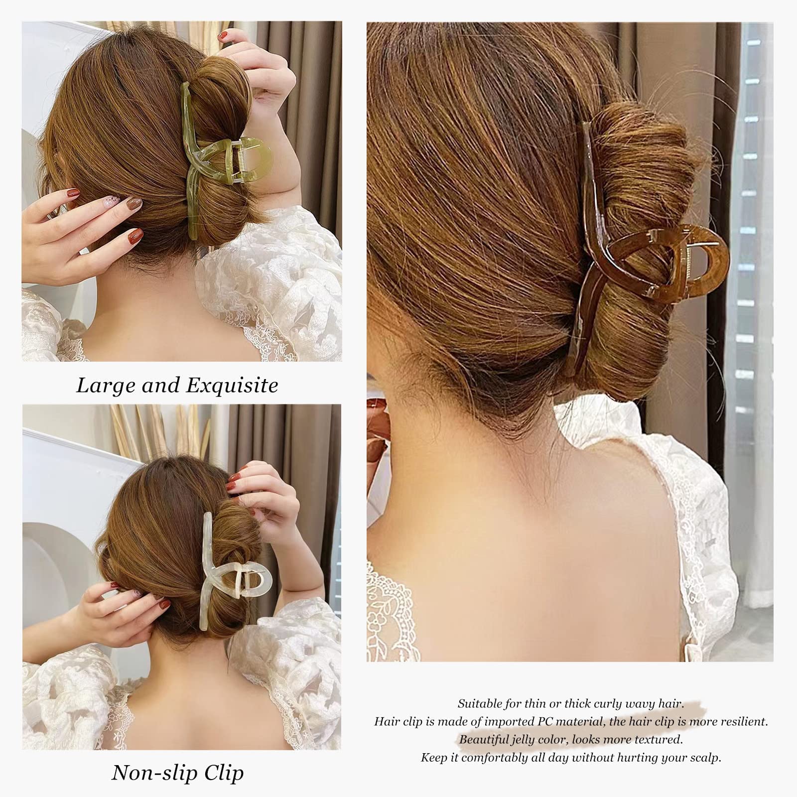 Large Butterfly Hair Clips for Women - 5.1 Inch Soft Grip Jelly Hair Claw Clips for Long Thick Hair (4 Pack) - Perfect for Ponytails, Buns & Everyday Hairstyles