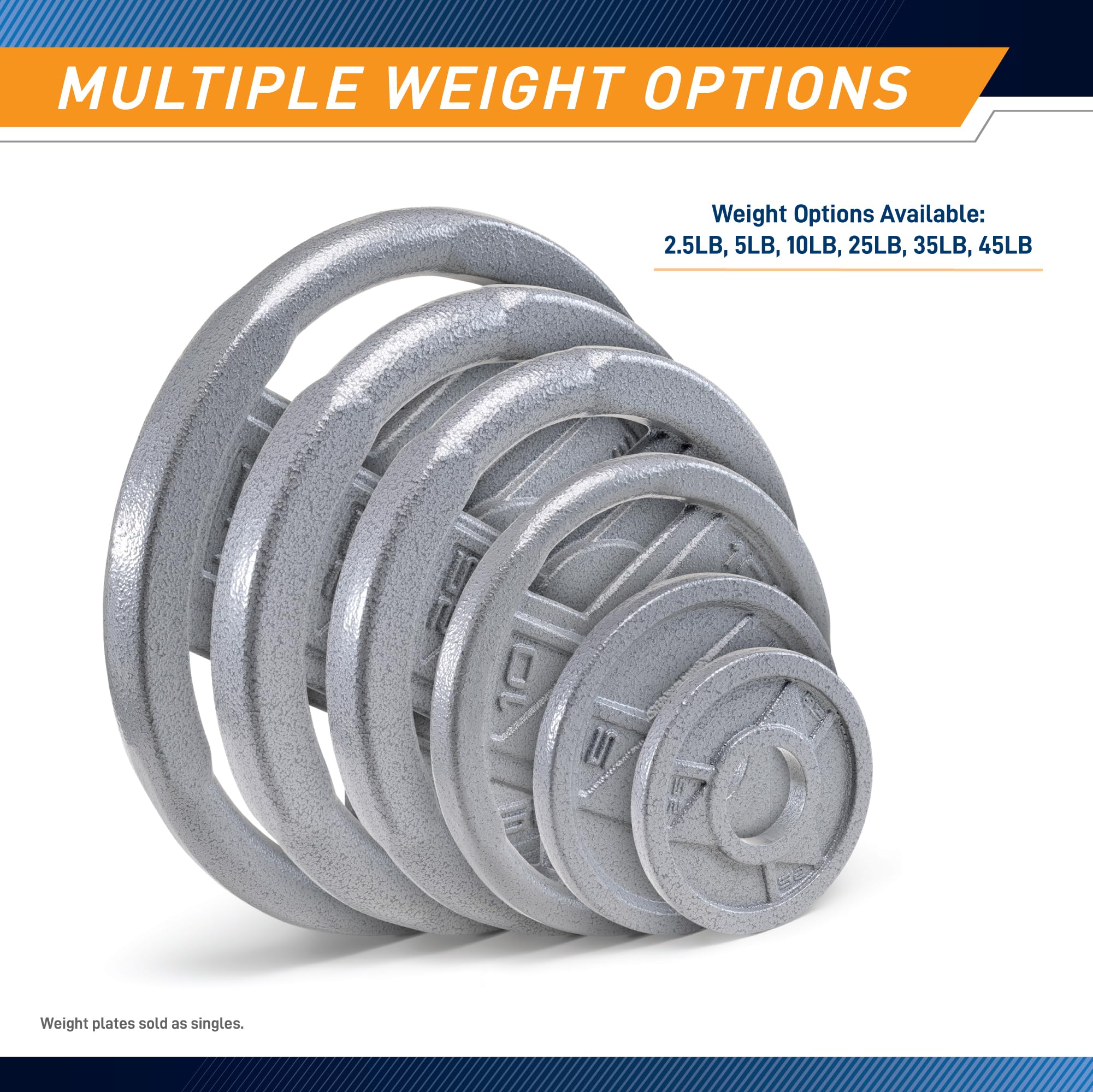 Marcy Classic 2-Inch Cast Iron Olympic Grip Plates - Weight Plates for Strength Training, Powerlifting & Home Gym Workouts