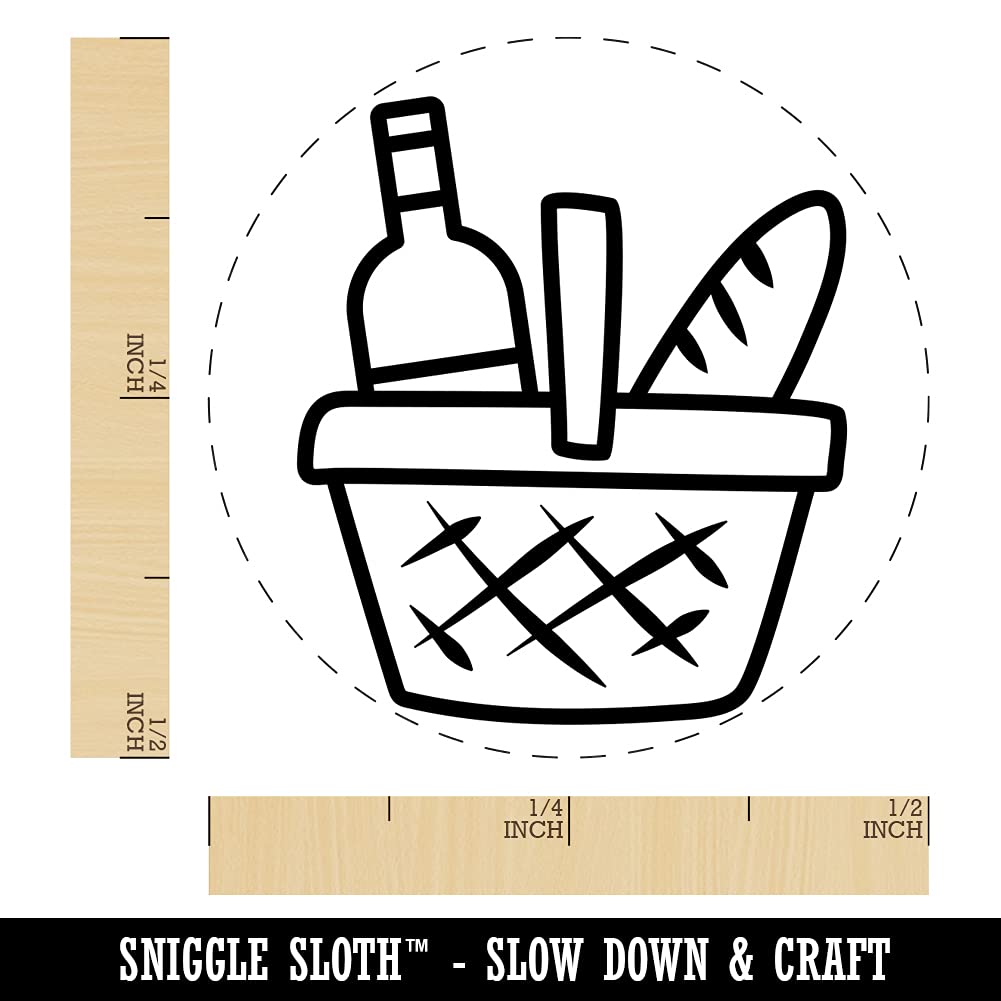 Mini Self-Inking Rubber Stamp for Picnic Basket, Wine & Bread - 1/2 Inch Craft Stamp with Green Ink - Perfect for Planners, Scrapbooking & DIY Craft Projects