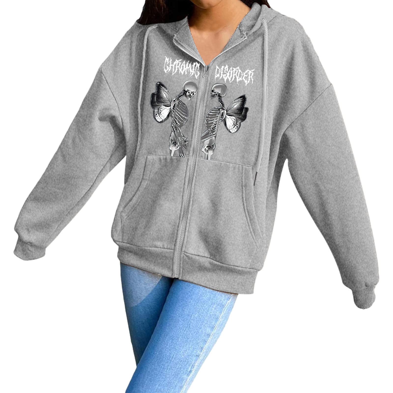 Gothic Zip Lace Up Hoodie for Women - Long Sleeve Pullover Sweatshirt with Pockets | Trendy Streetwear & Casual Outfit Essential