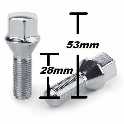 Chrome Heat Treated 12x1.5 Acorn Lug Bolts with Conical Seat - 12mmx1.5 Thread, 17mm Hex, 28mm Shank (20-Piece Set) - Perfect for Automotive Wheel Installation and Custom Car Modifications