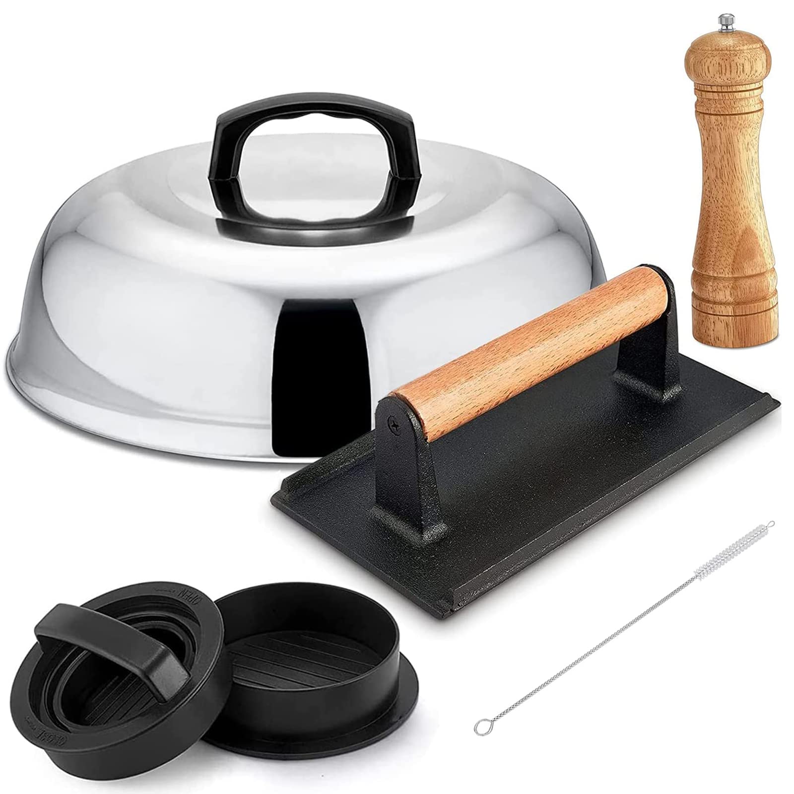 Leonyo 4-Piece Burger Press Set - Cast Iron Grill Press & 12