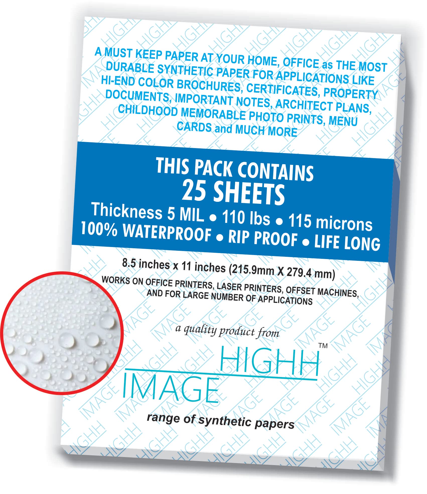 Waterproof 8.5x11 Paper - 5 MIL Thick 110 LB Non-Tear Laser Printer Paper (25 Sheets) - Ideal for Outdoor Maps, Boat Charts & Waterproof Documents