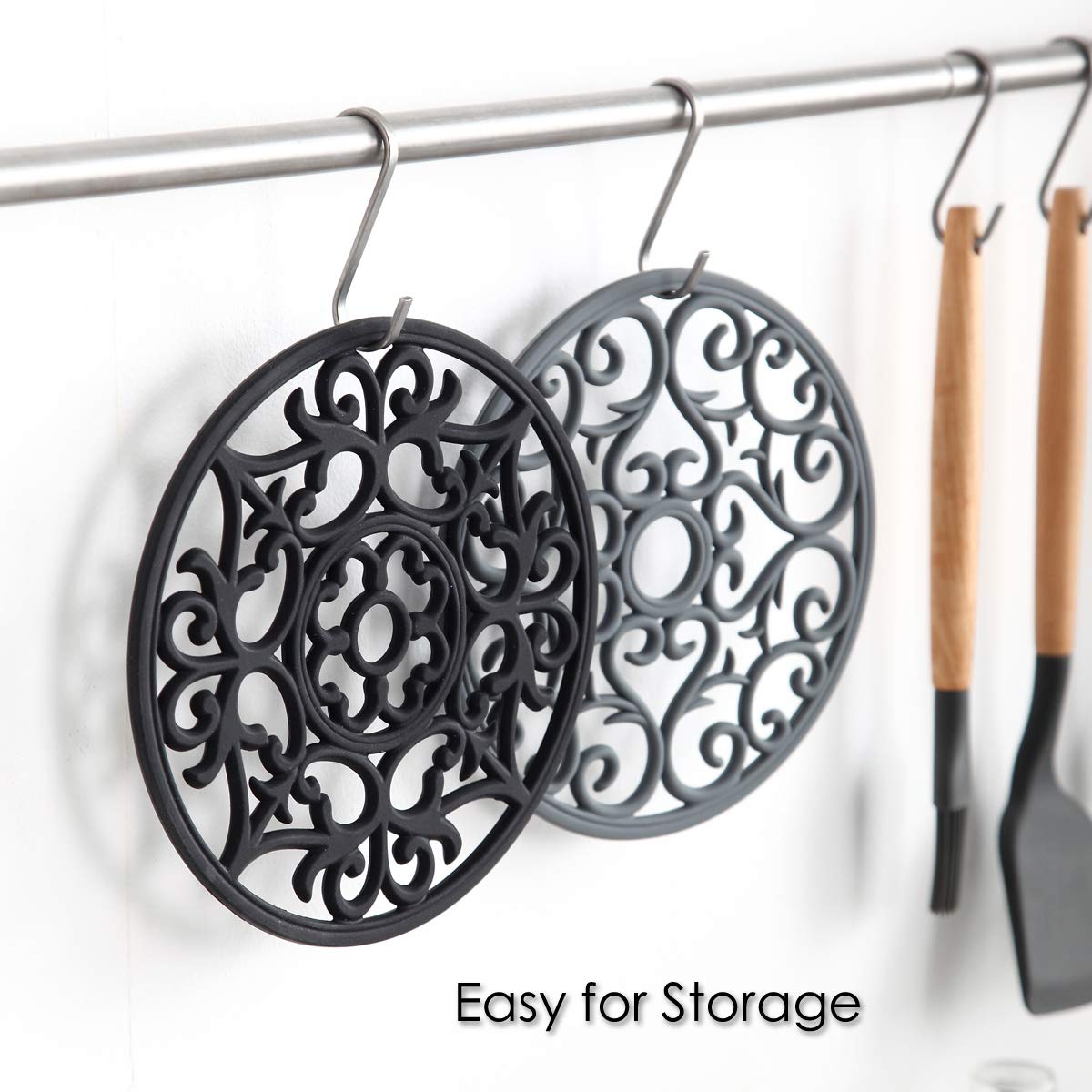 Colinda Silicone Trivet Set of 3 - Heat Resistant Hot Pot Holder & Pan Protector for Kitchen Countertops - Non-Slip Oven Mitt & Stove Pad for Hot Dishes - Chocolate Brown - Perfect for Dining, Cooking & Entertaining